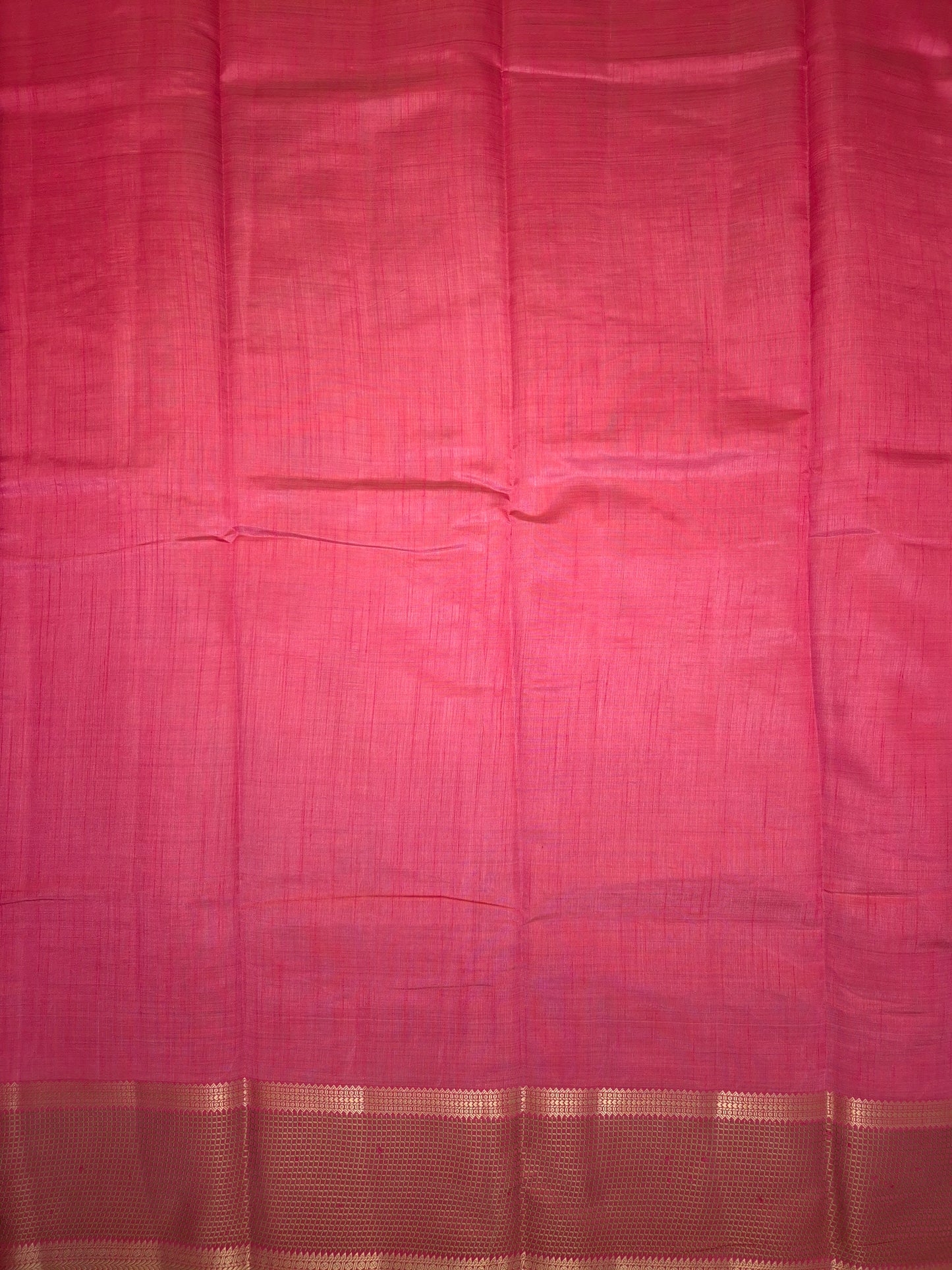 Tomato Pink Raw Silk Saree with Checkered Golden Border