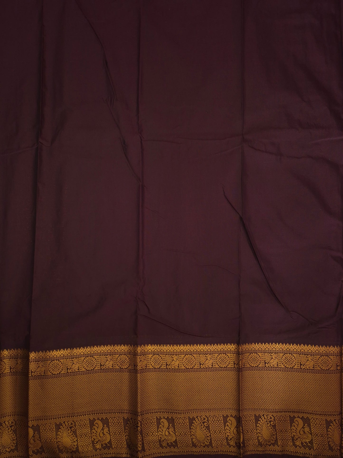 Royal Blue Gadwal Silk Saree with all-over Golden Buttas and Intricate Design on Dark Wine Border