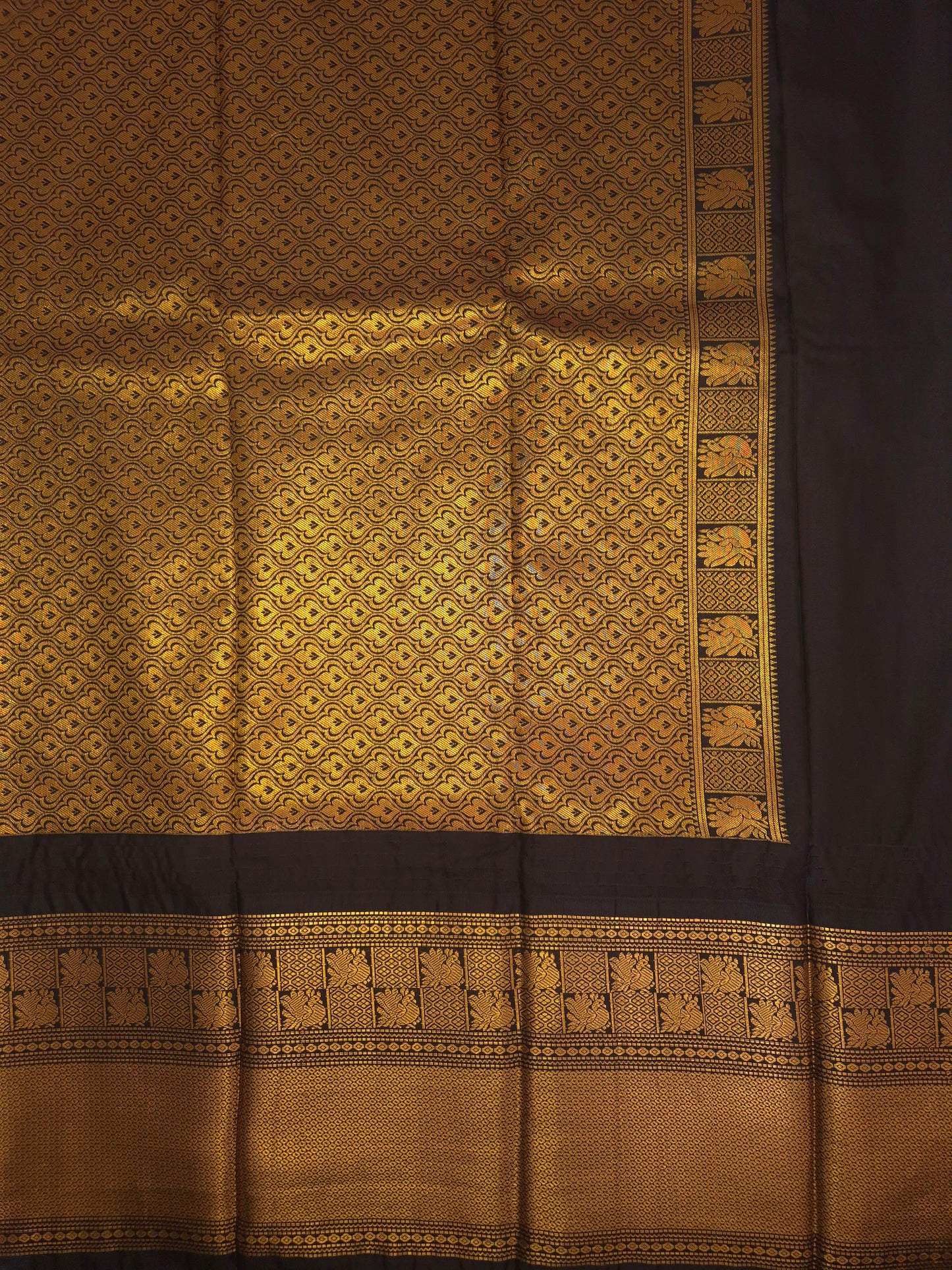 Lilac Gadwal Silk Saree with all-over Golden Buttas and Intricate Design on Black Border