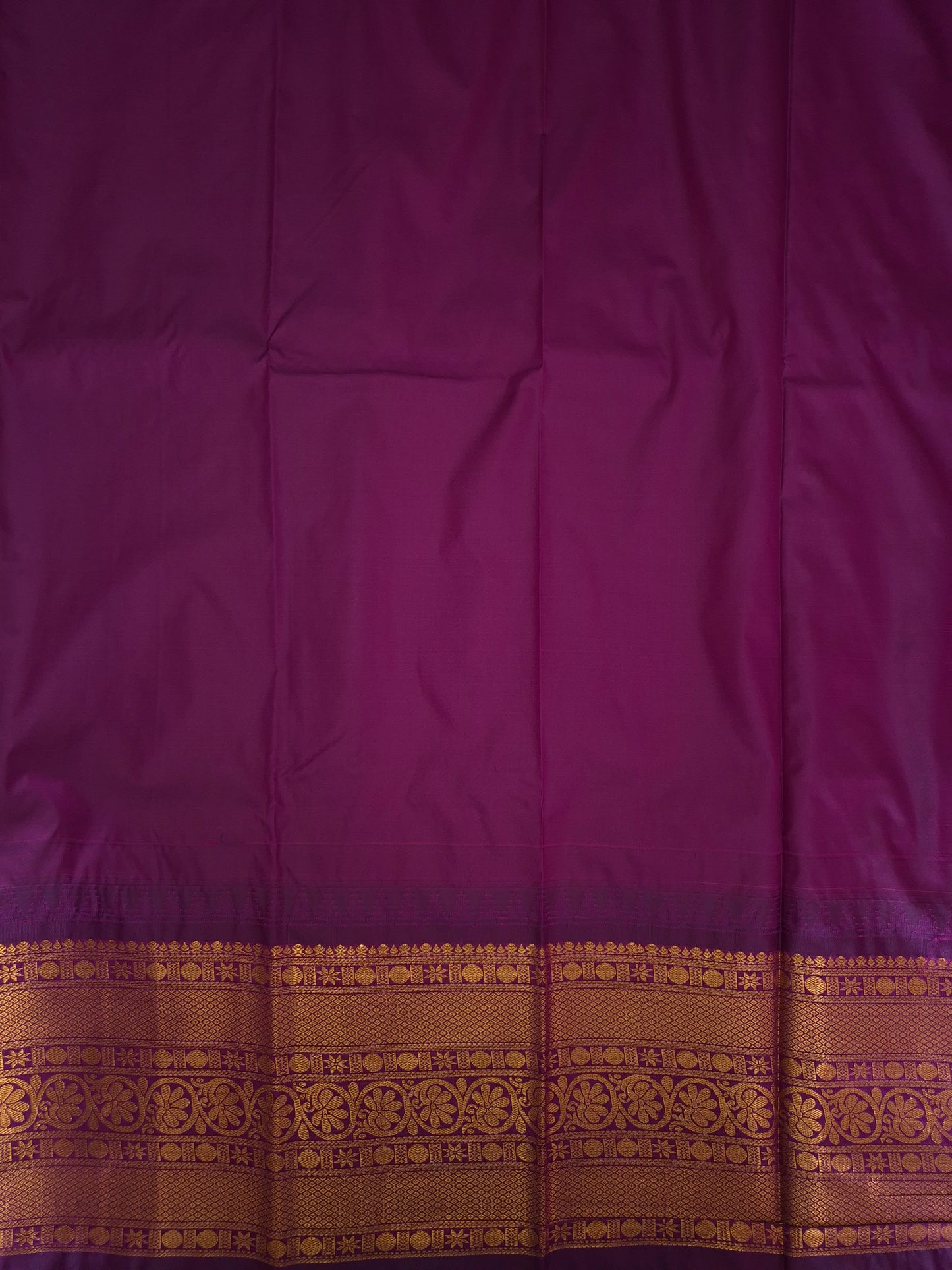 Neon Pink Gadwal Silk Saree with all-over Golden Buttas and Intricate Design on Purple Border