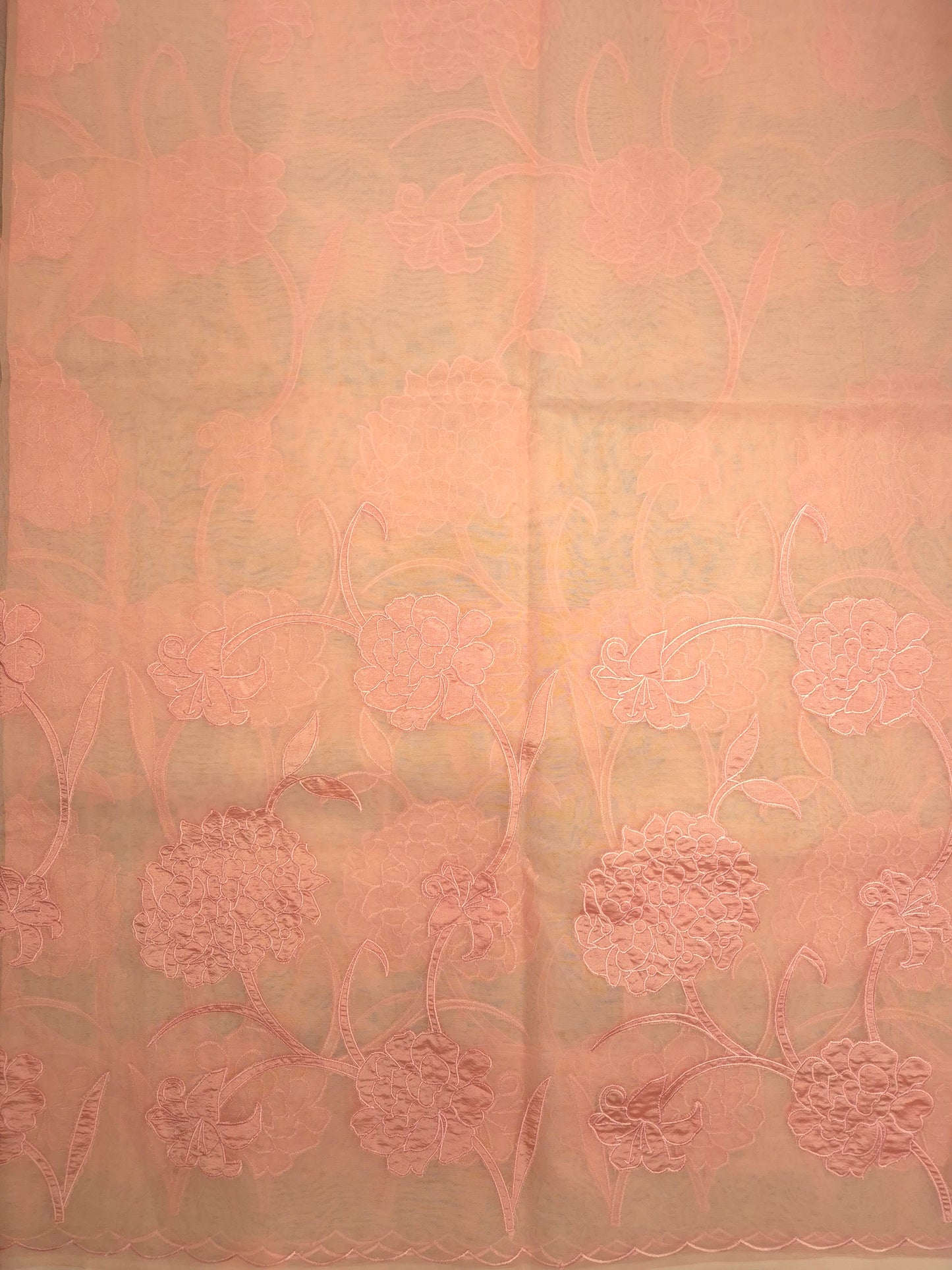 Pastel Peach Organza Applique Saree