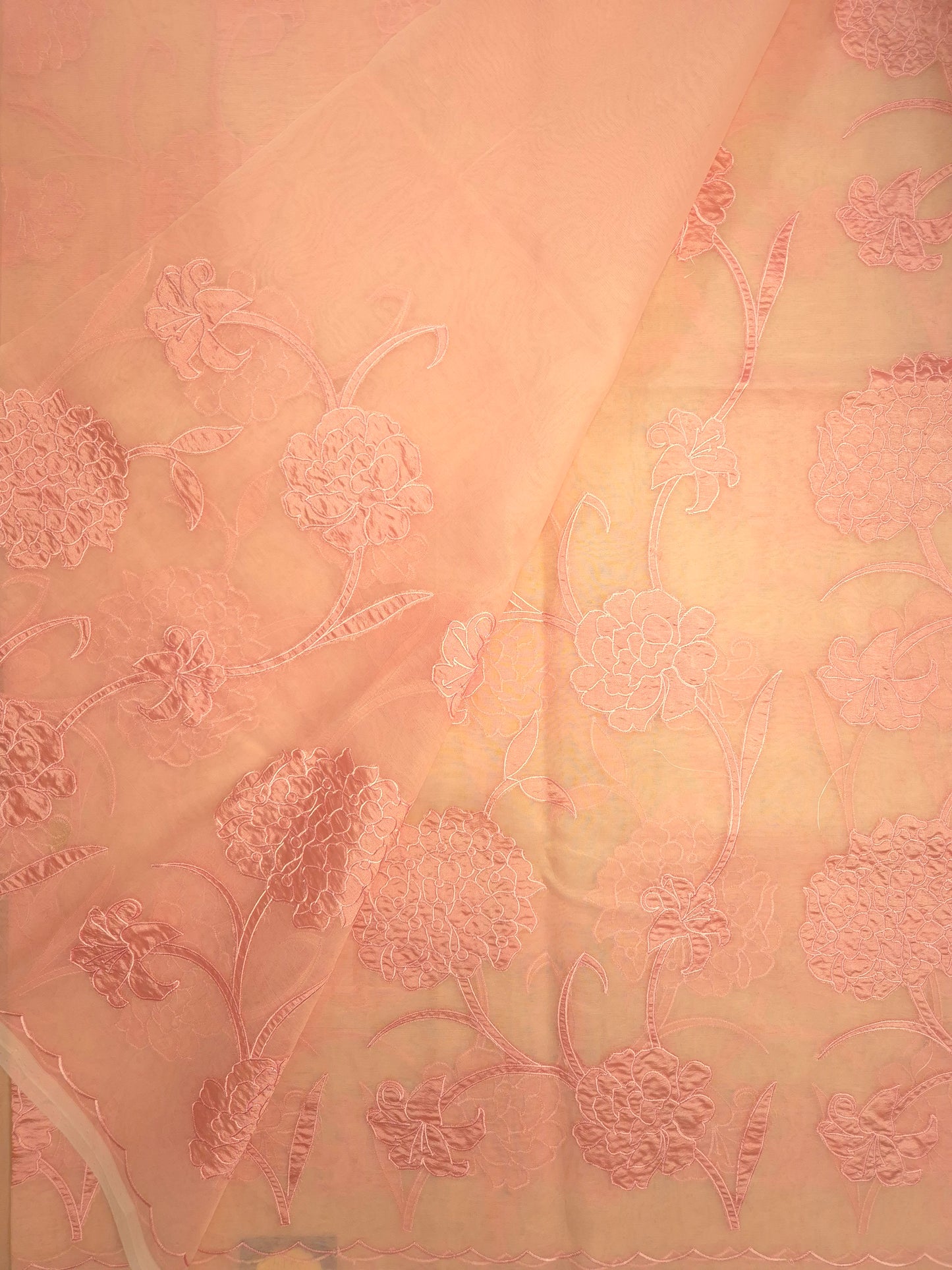 Pastel Peach Organza Applique Saree