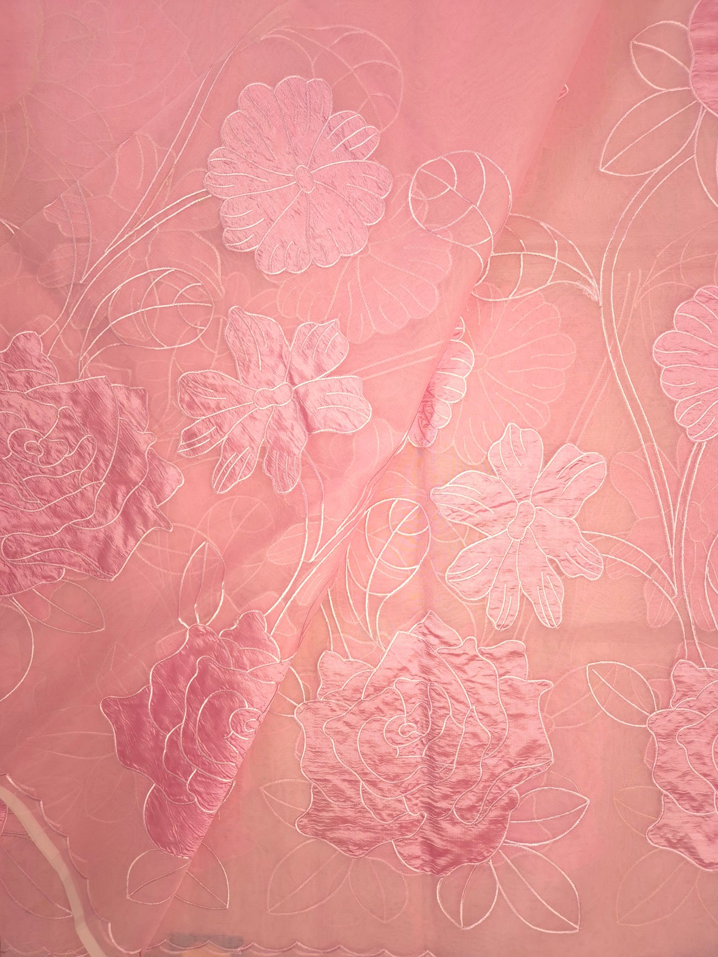 Pastel Pink Organza Applique Saree