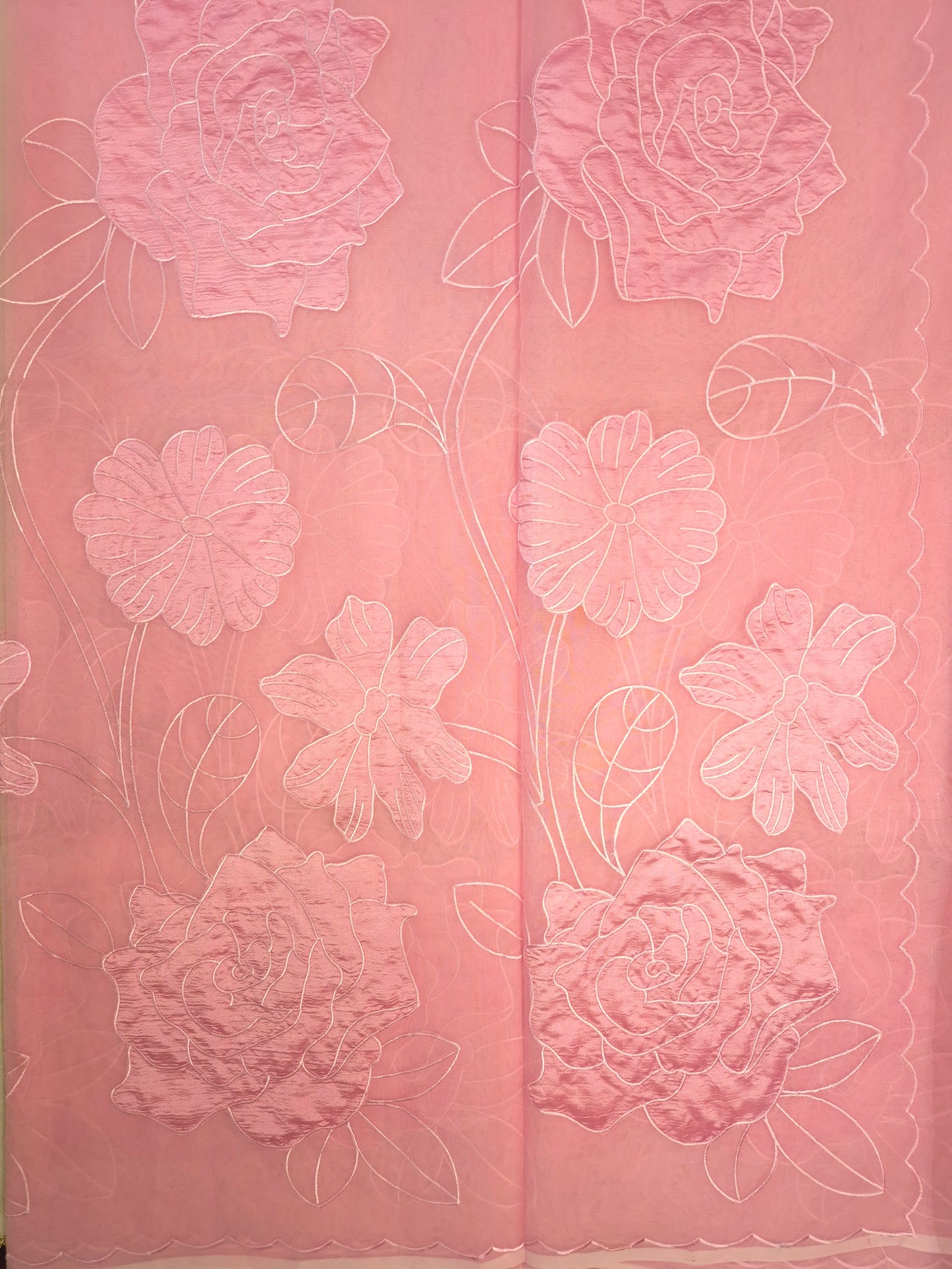 Pastel Pink Organza Applique Saree