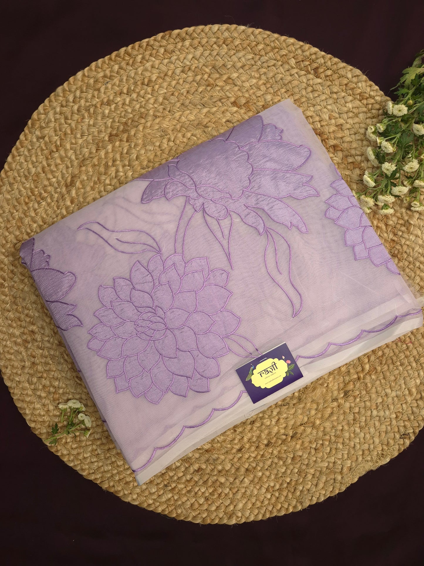 Lilac Organza Applique Saree