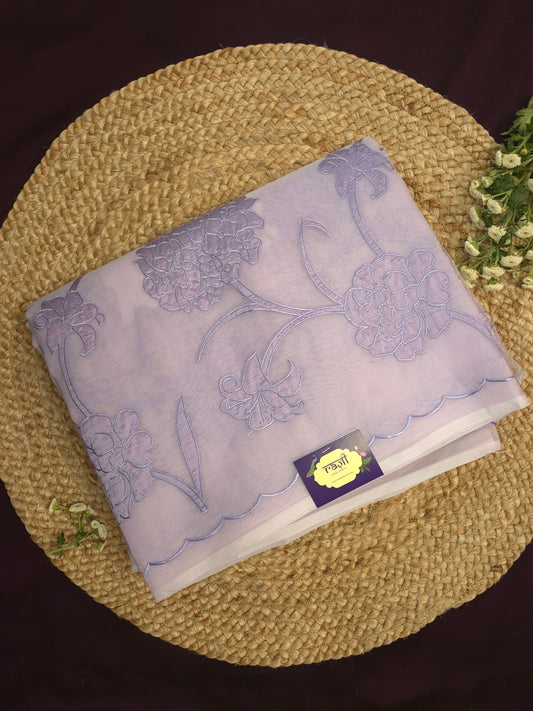 Lavender Organza Applique Saree