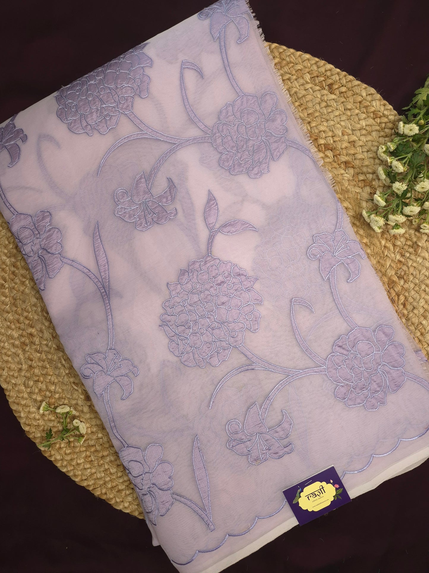 Lavender Organza Applique Saree