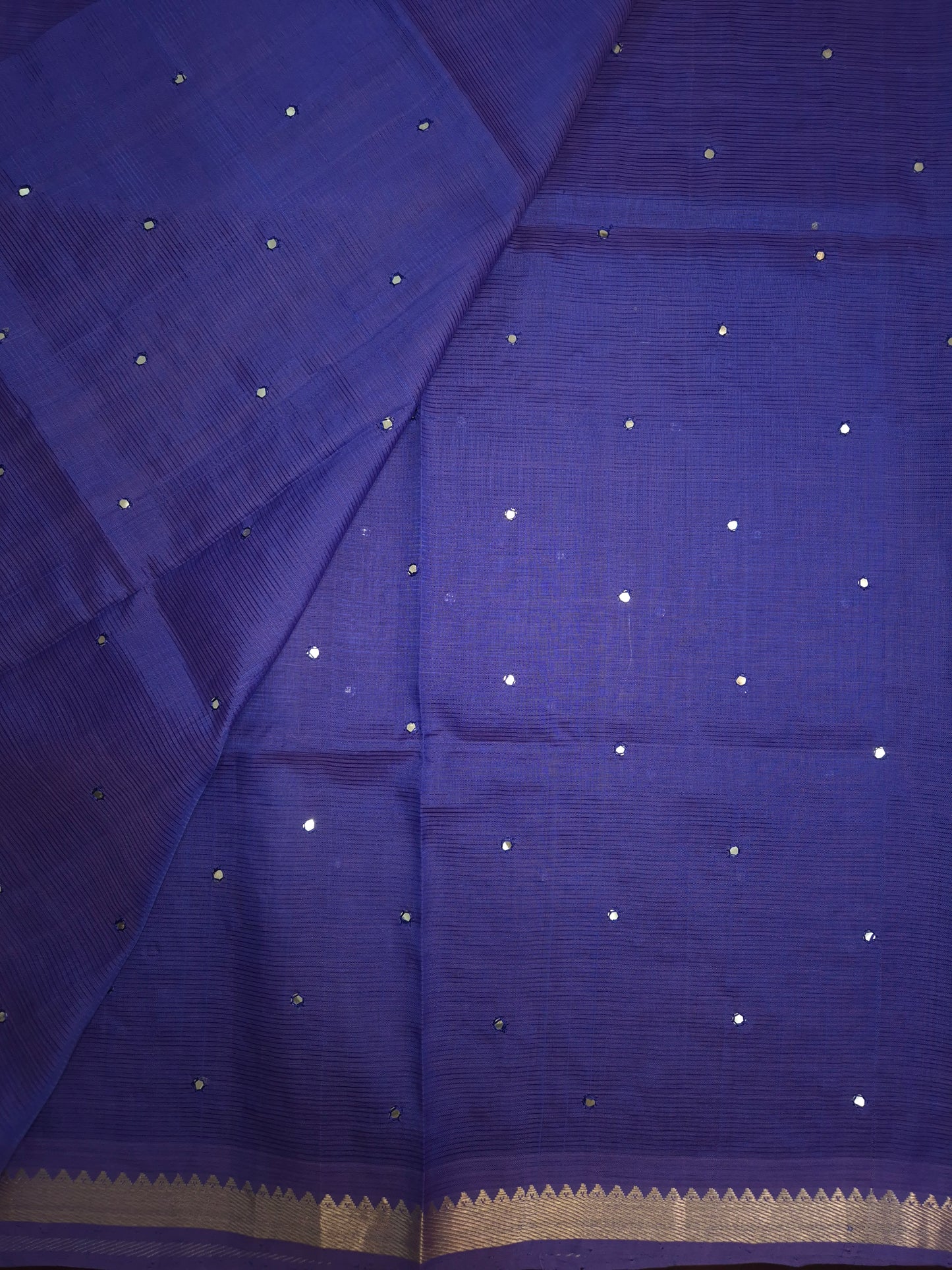 Deep Navy Blue Mangalgiri Pattu Saree with Mirror work