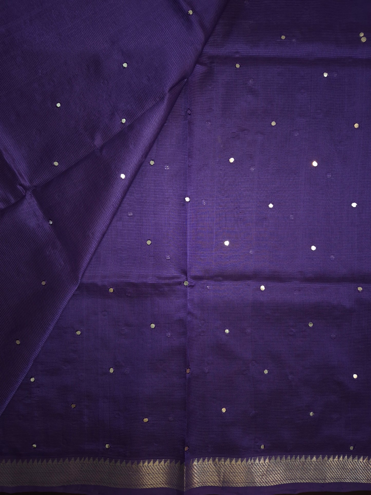 Indigo Mangalgiri Pattu Saree with Mirror work