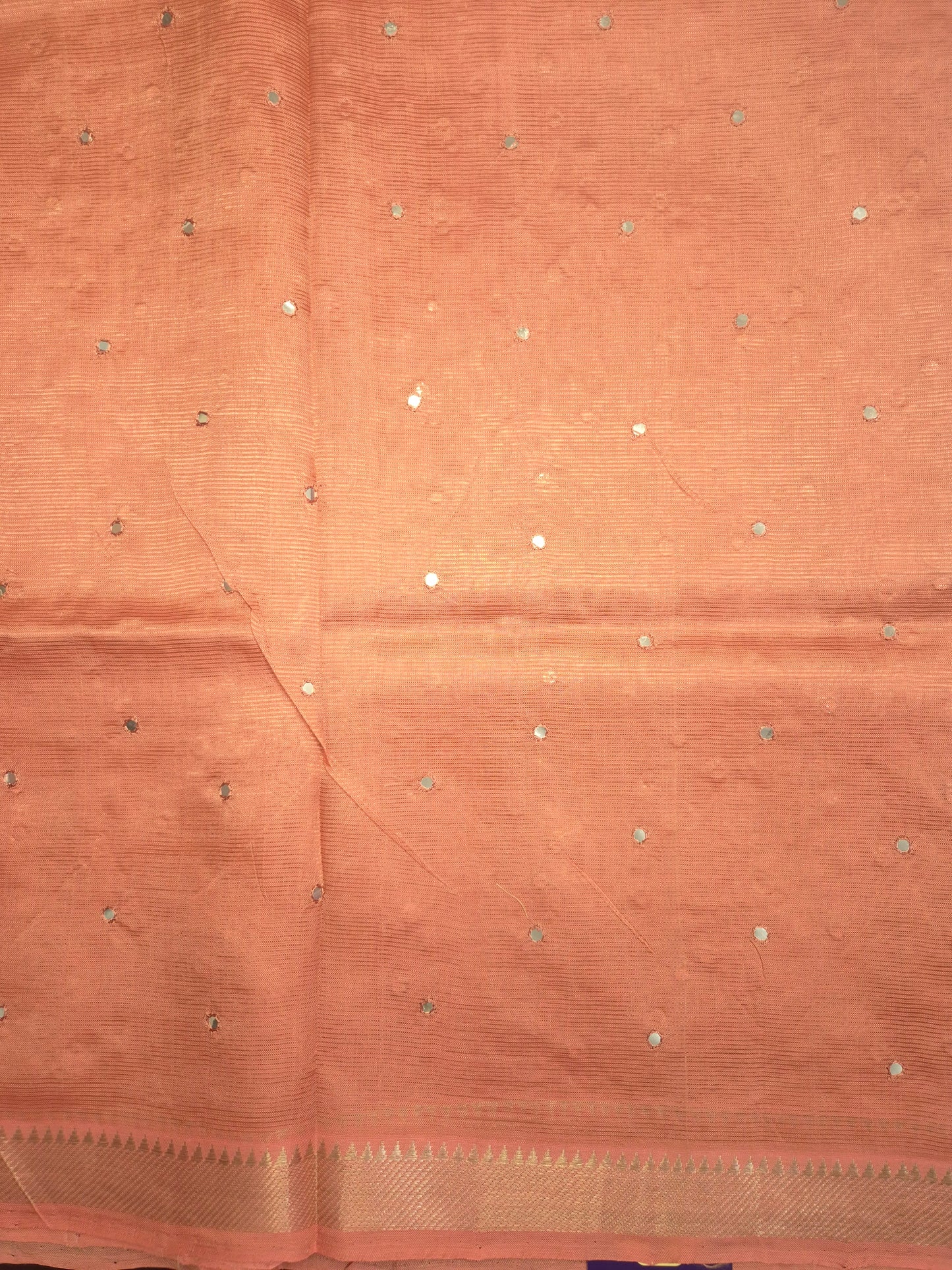 Peach Mangalgiri Pattu Saree with Mirror work