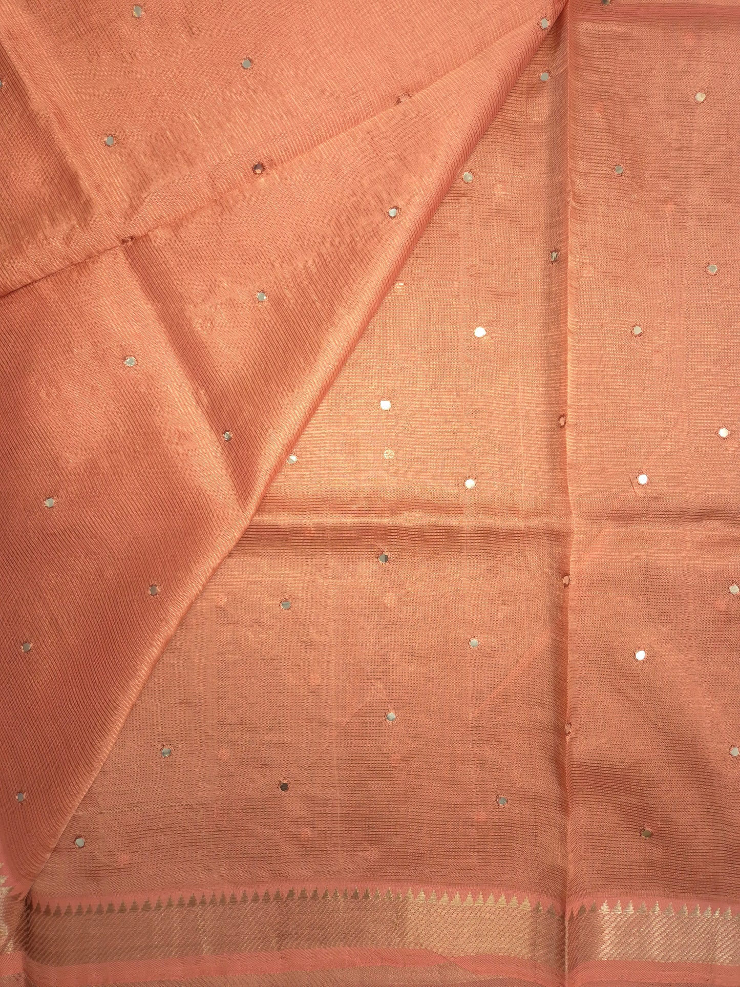 Peach Mangalgiri Pattu Saree with Mirror work