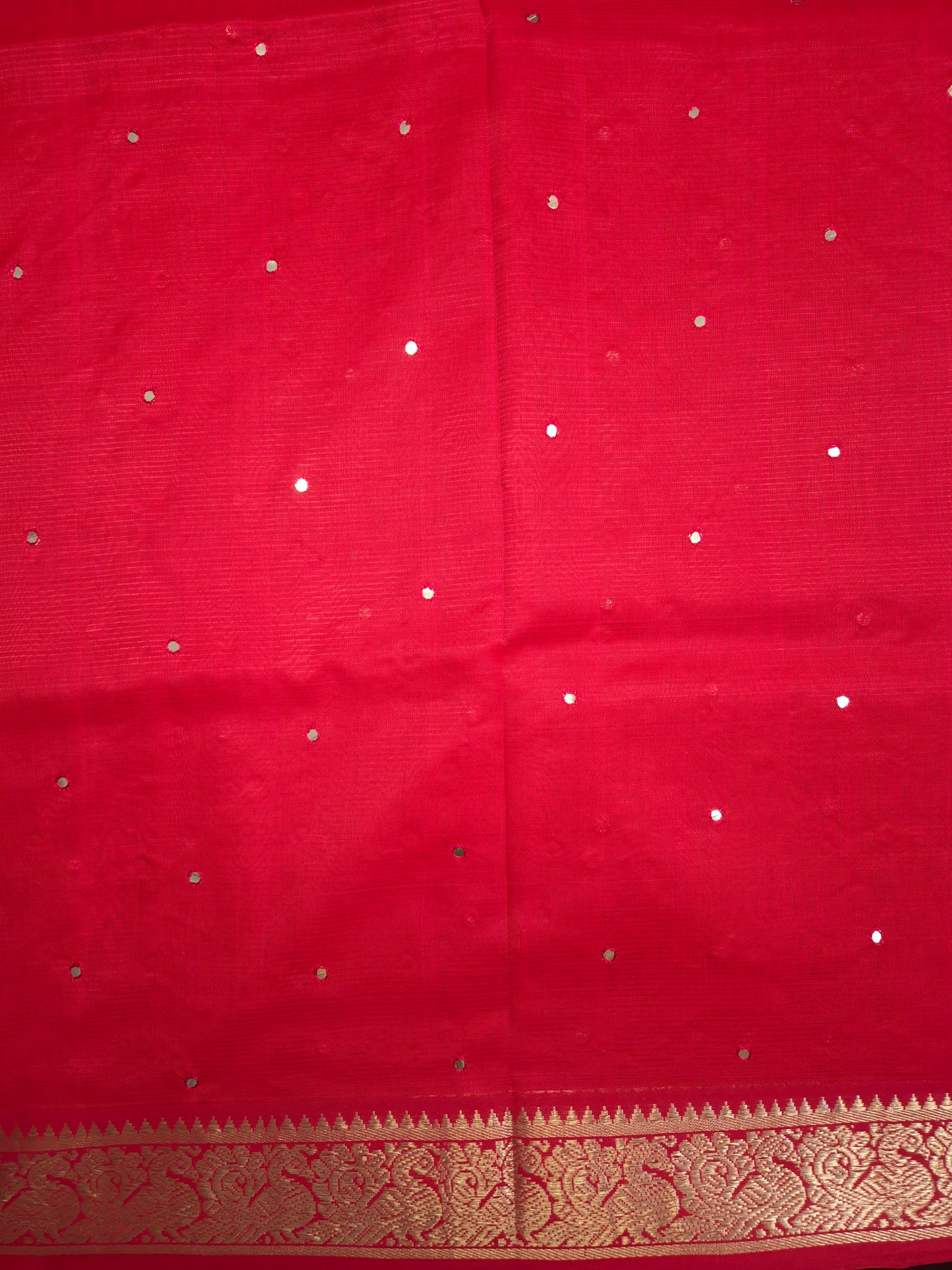 Cherry Red Mangalgiri Pattu Saree with Mirror work