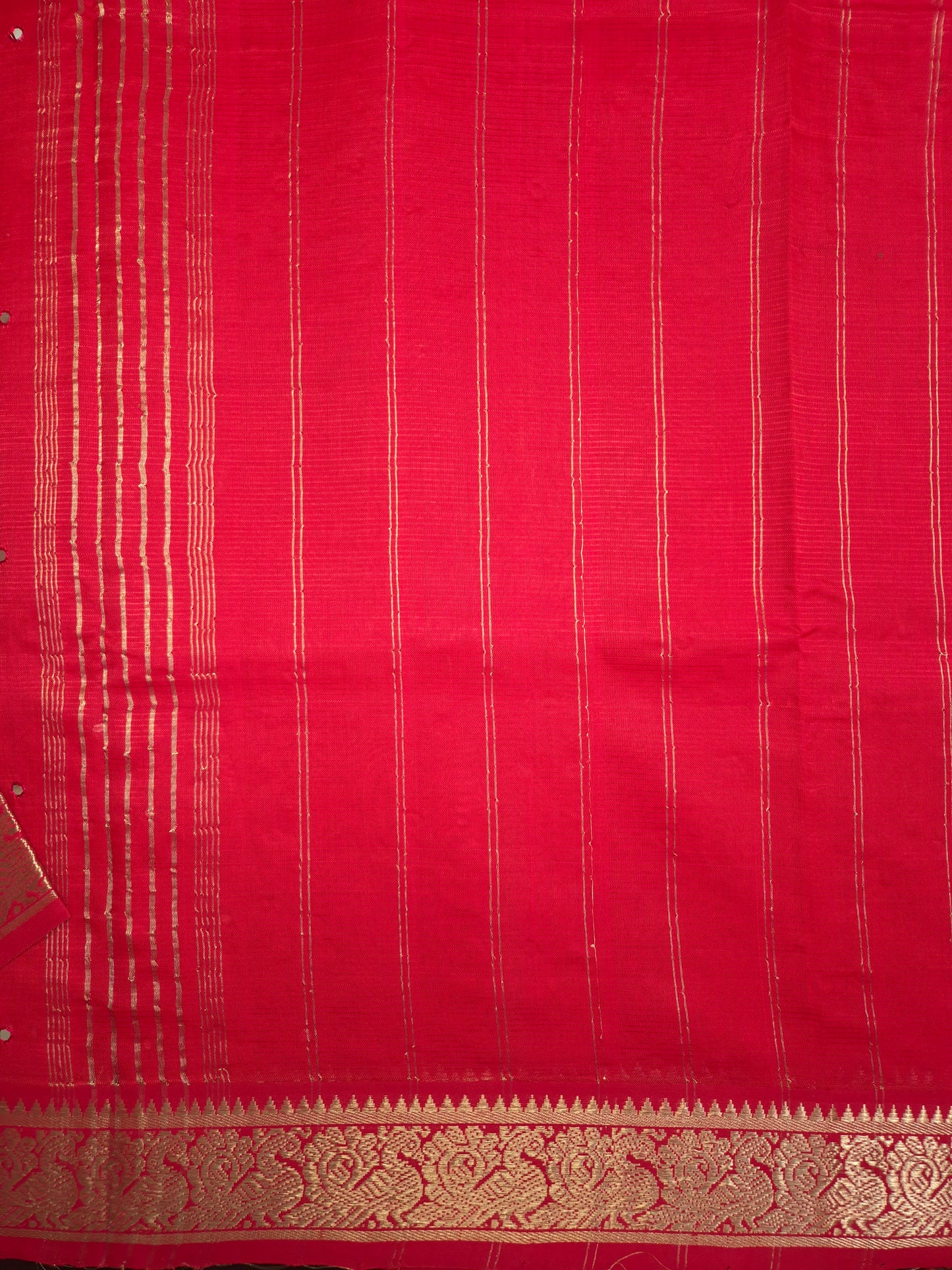 Cherry Red Mangalgiri Pattu Saree with Mirror work
