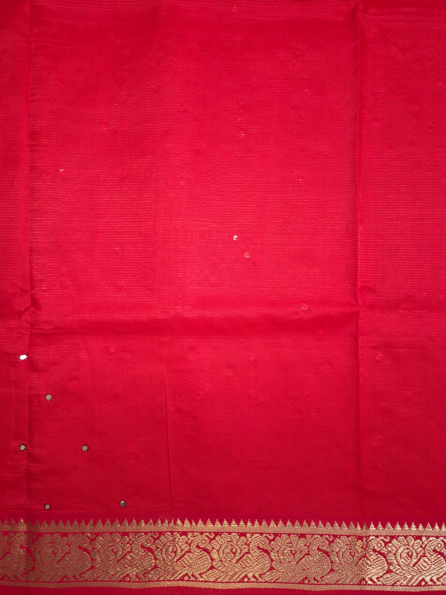 Cherry Red Mangalgiri Pattu Saree with Mirror work