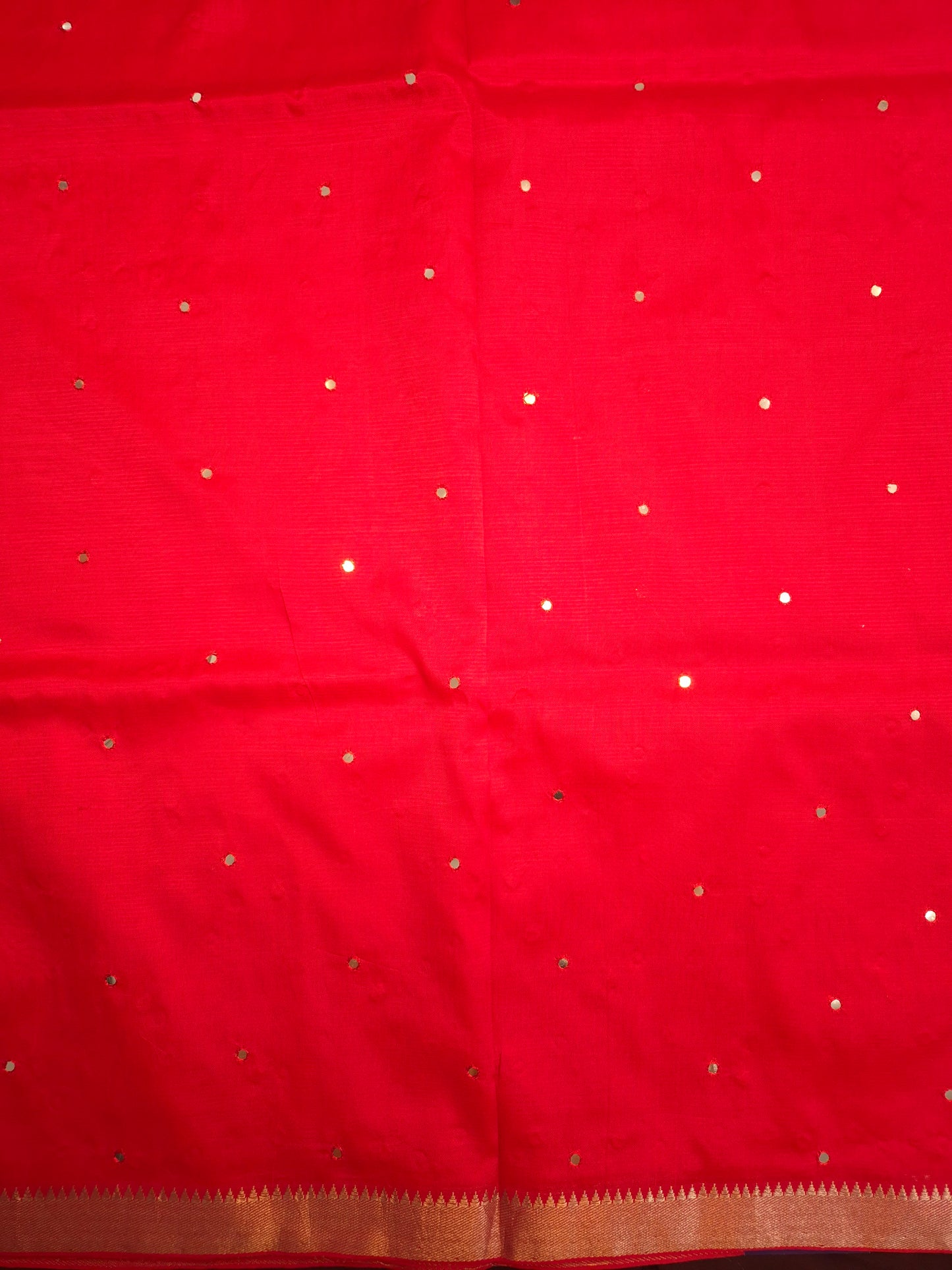 Cherry Red Mangalgiri Pattu Saree with Mirror work