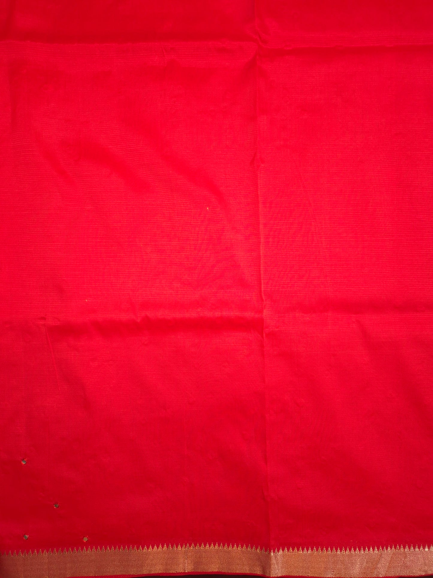 Cherry Red Mangalgiri Pattu Saree with Mirror work