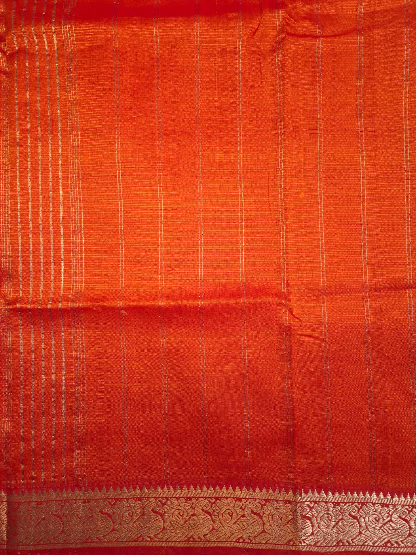 Orange Golden Mangalgiri Pattu Saree with Mirror work
