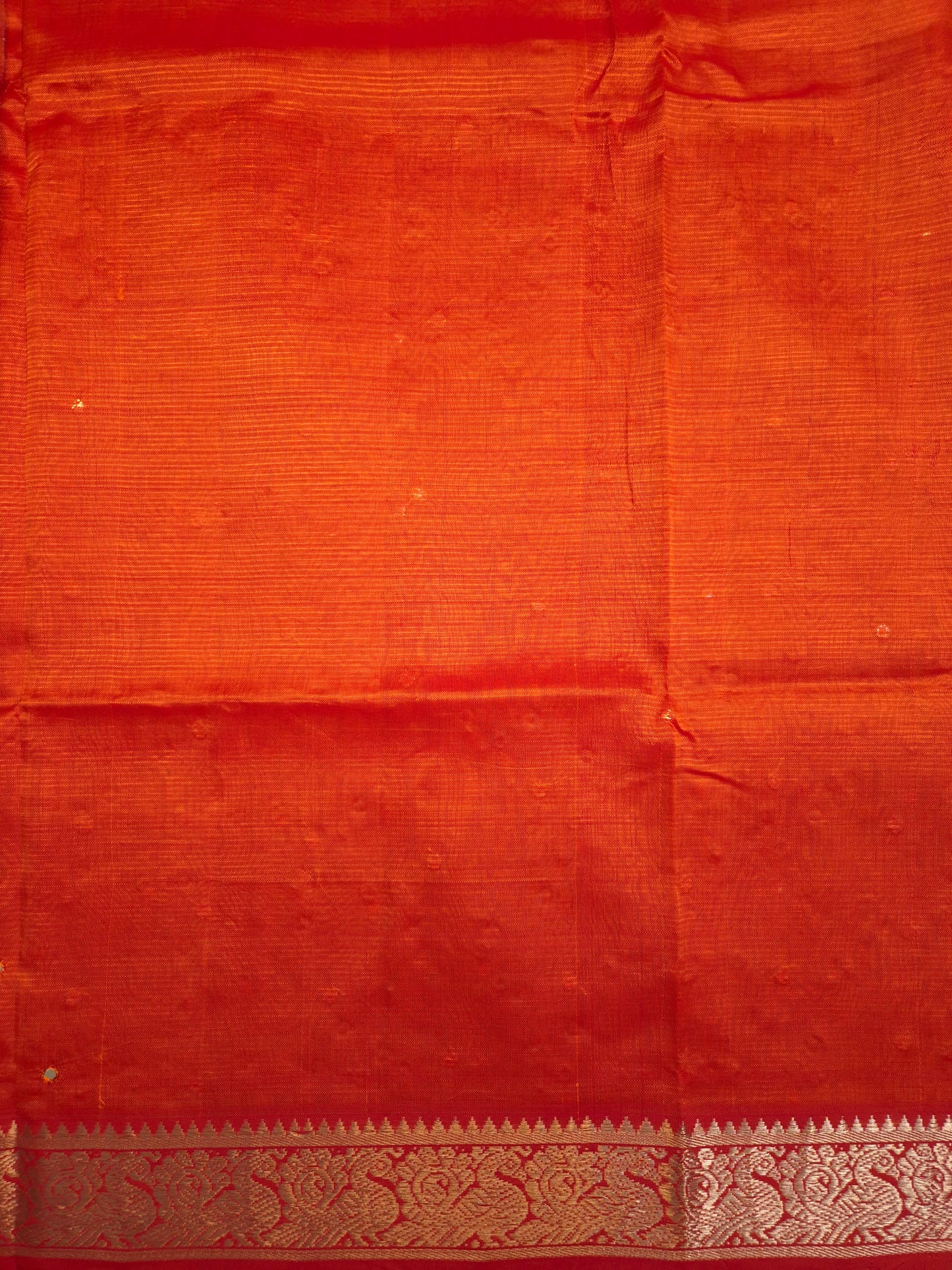 Orange Golden Mangalgiri Pattu Saree with Mirror work