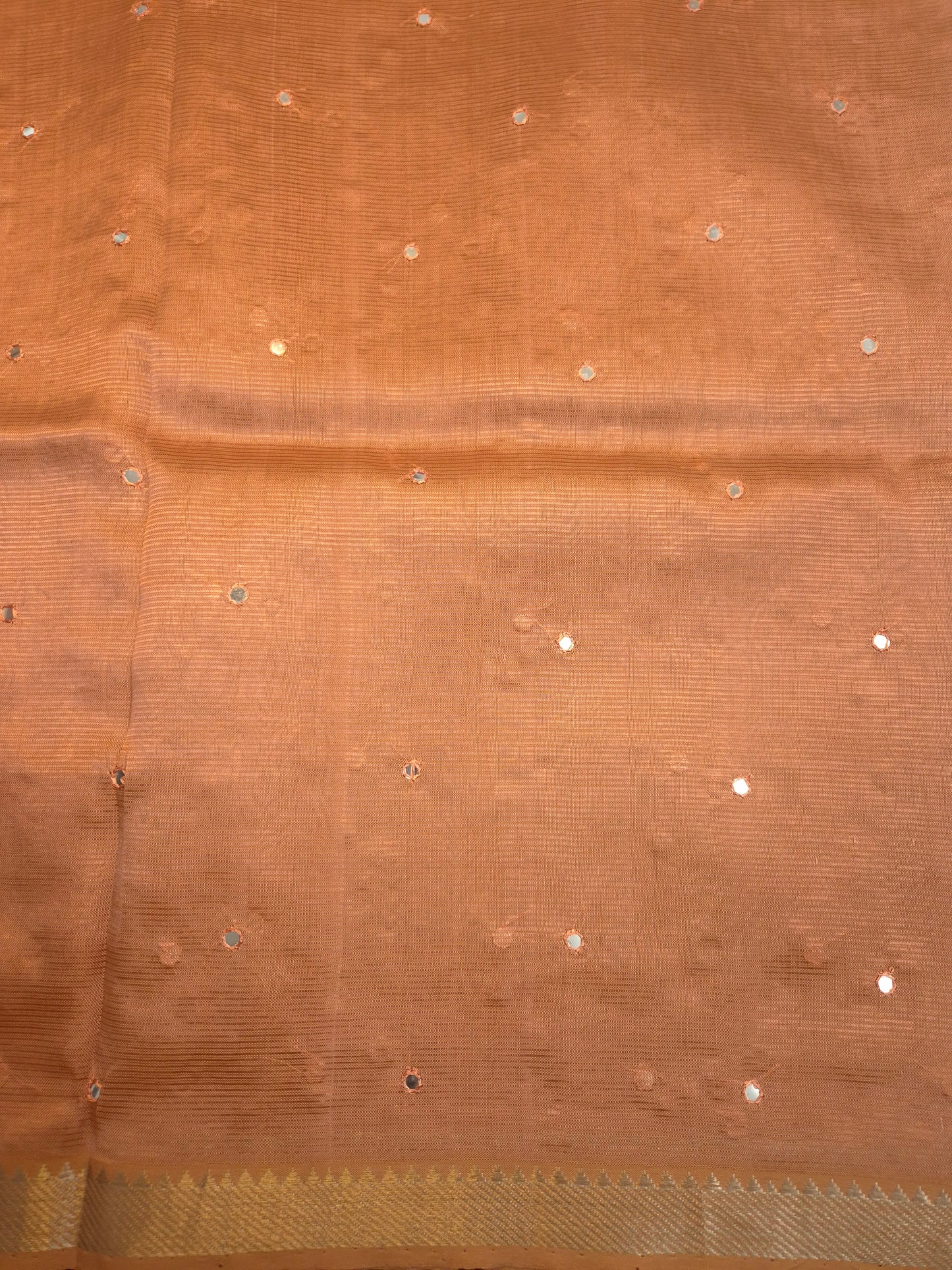 Fresh Peach Mangalgiri Pattu Saree with Mirror work