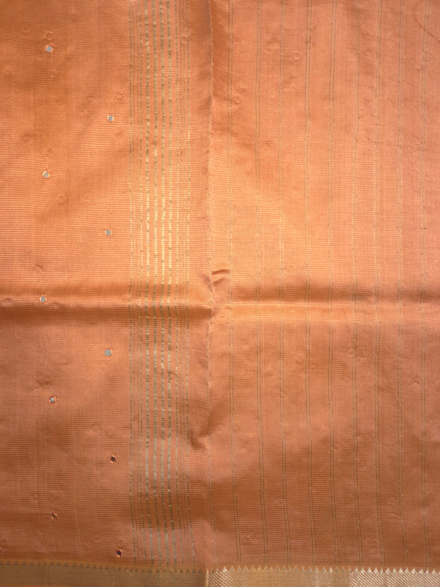 Fresh Peach Mangalgiri Pattu Saree with Mirror work