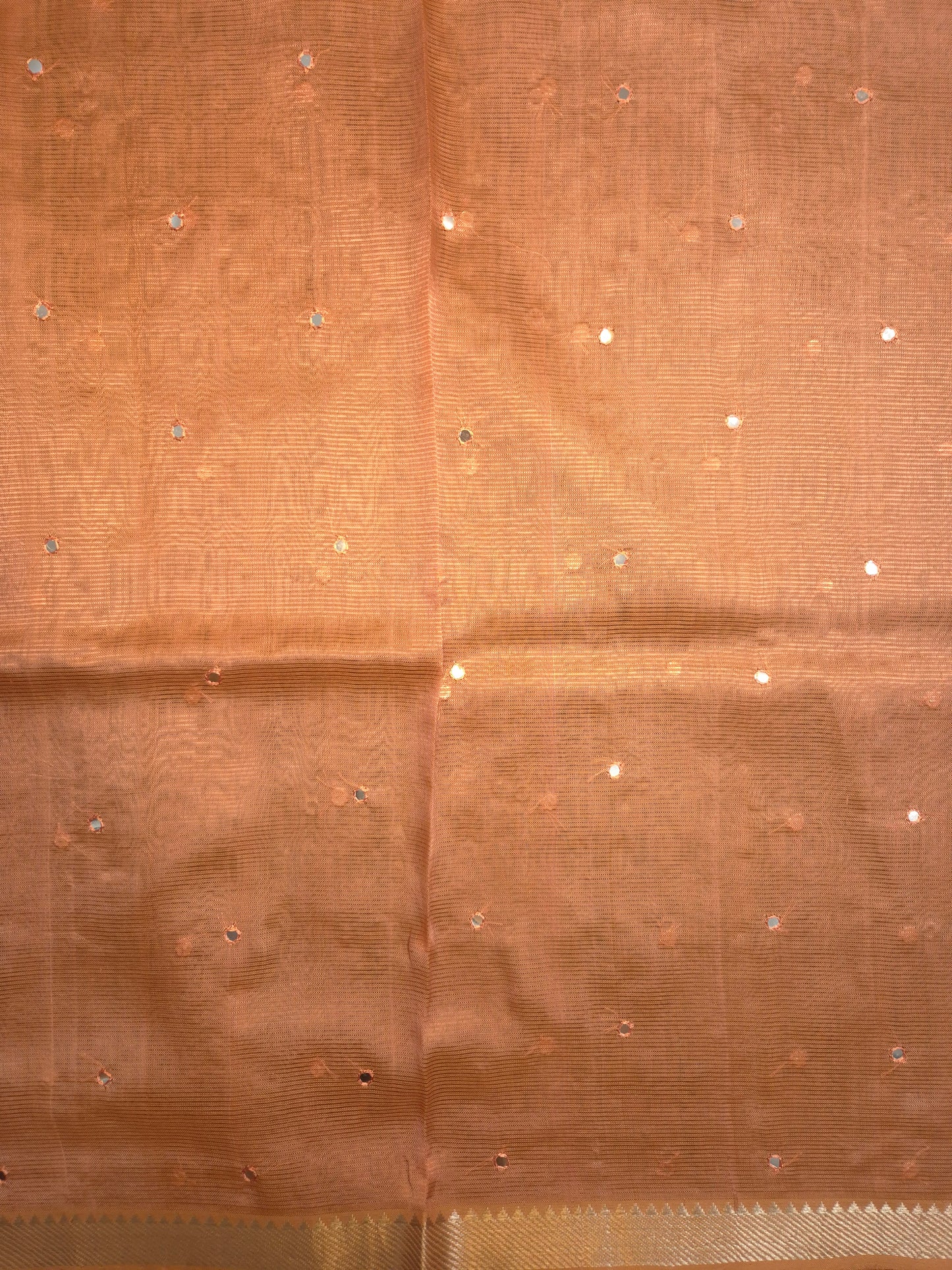 Fresh Peach Mangalgiri Pattu Saree with Mirror work