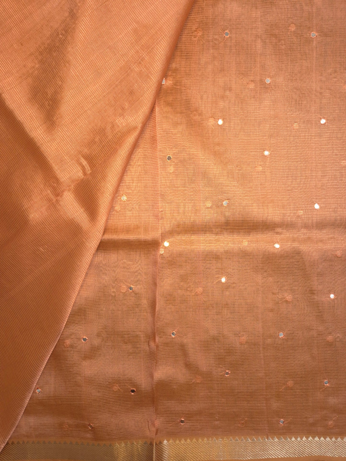 Fresh Peach Mangalgiri Pattu Saree with Mirror work
