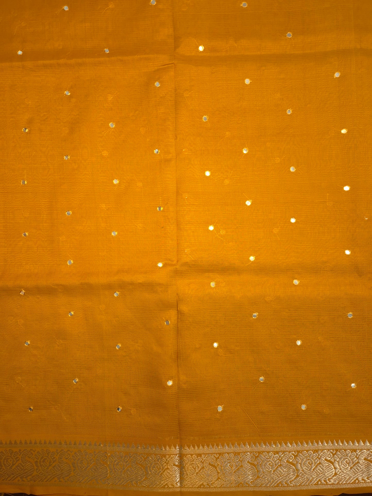 Mustard Yellow Mangalgiri Pattu Saree with Mirror work