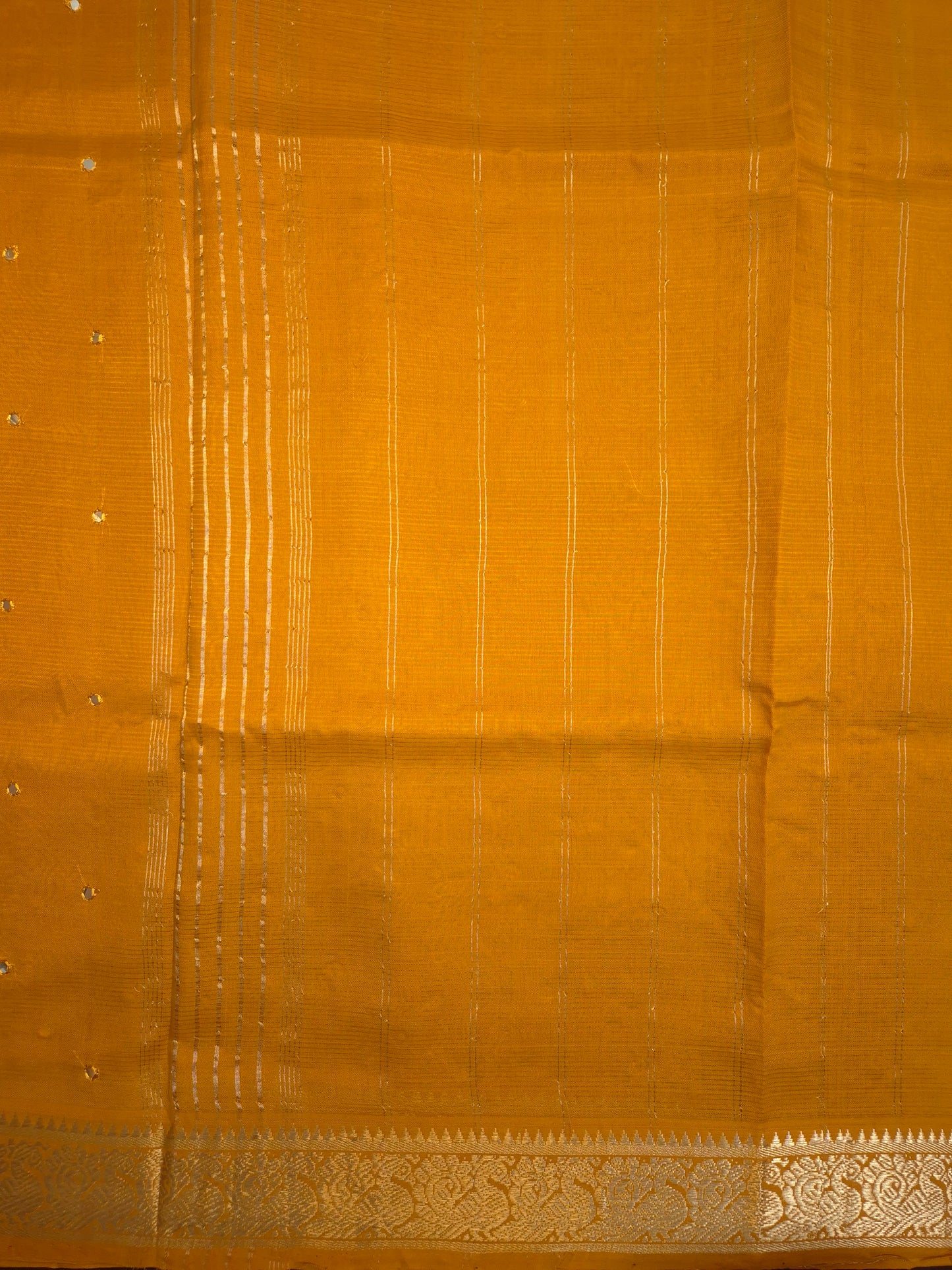 Mustard Yellow Mangalgiri Pattu Saree with Mirror work