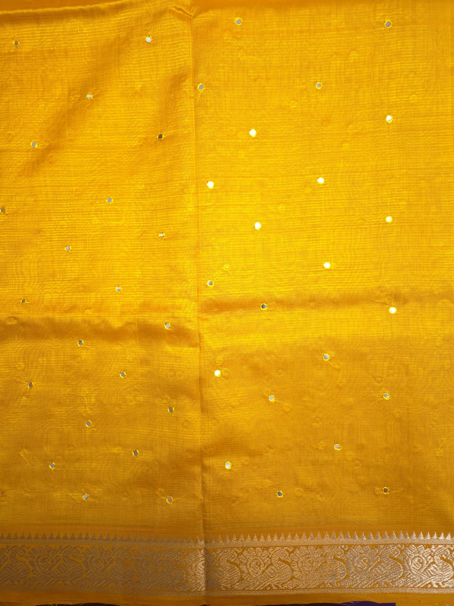 Yellow Mangalgiri Pattu Saree with Mirror work