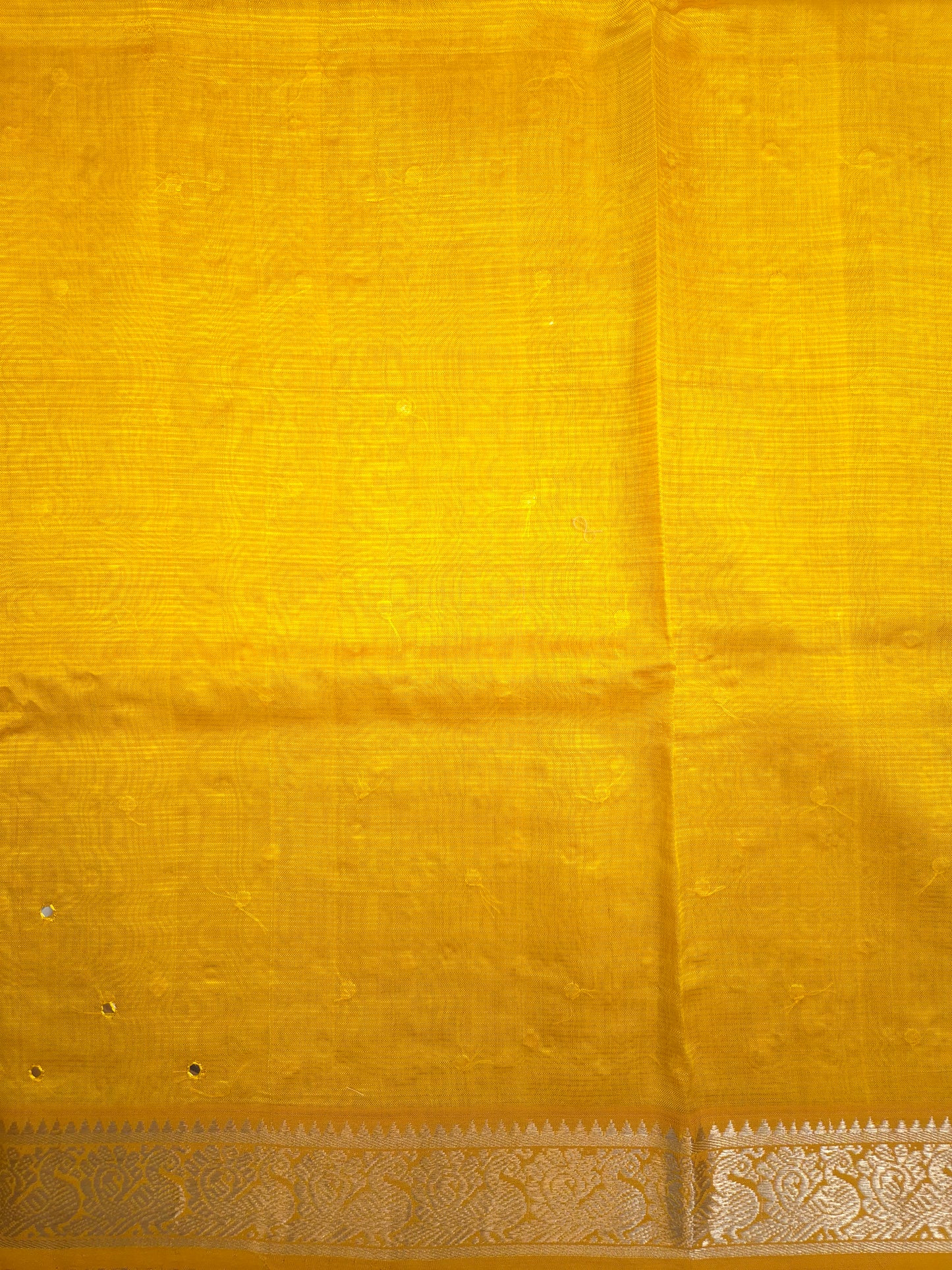 Yellow Mangalgiri Pattu Saree with Mirror work