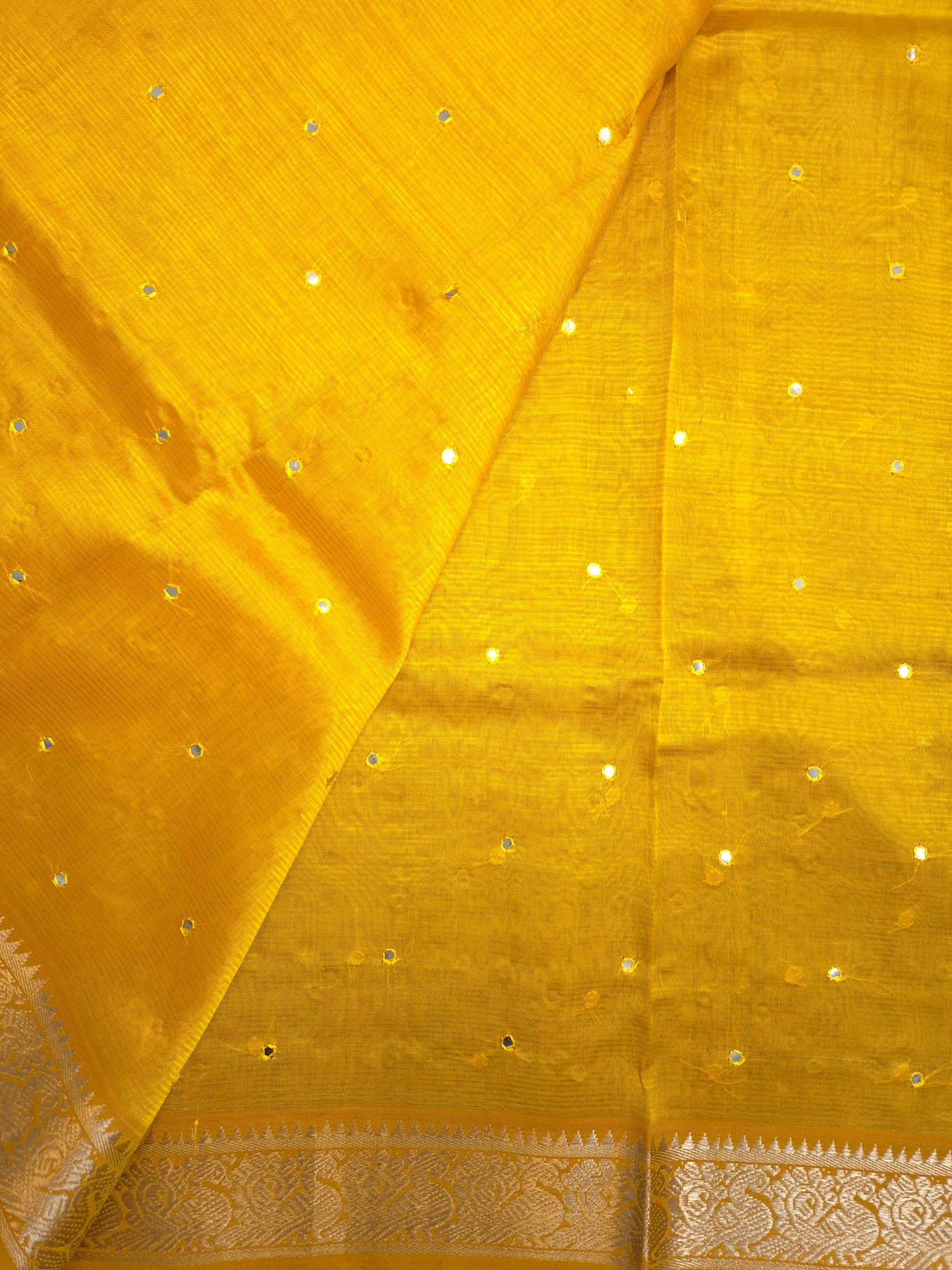 Yellow Mangalgiri Pattu Saree with Mirror work