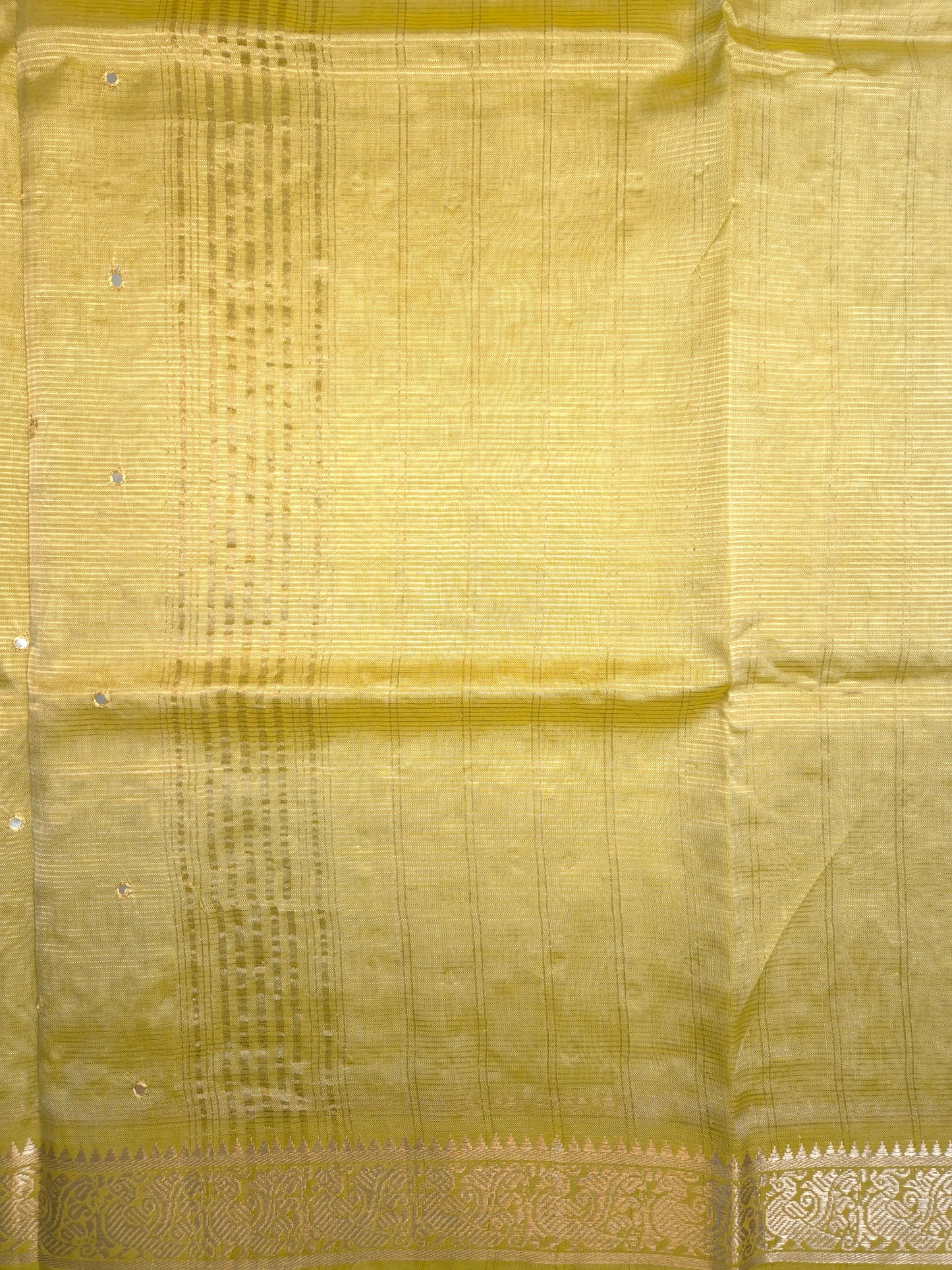 Pastel Yellow Golden Mangalgiri Pattu Saree with Mirror work
