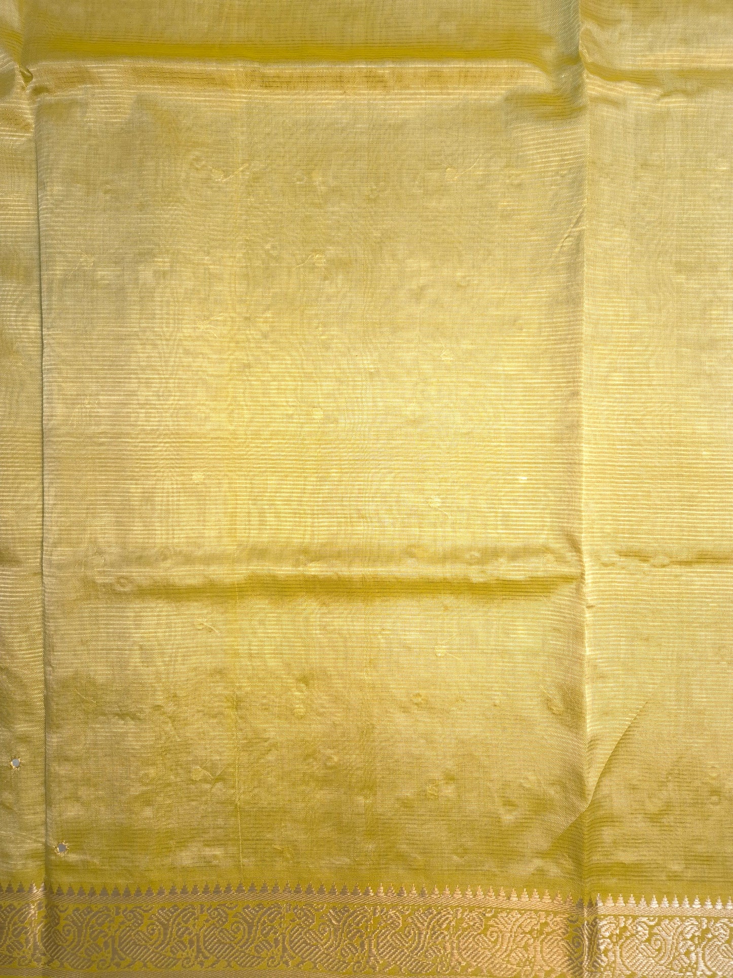 Pastel Yellow Golden Mangalgiri Pattu Saree with Mirror work
