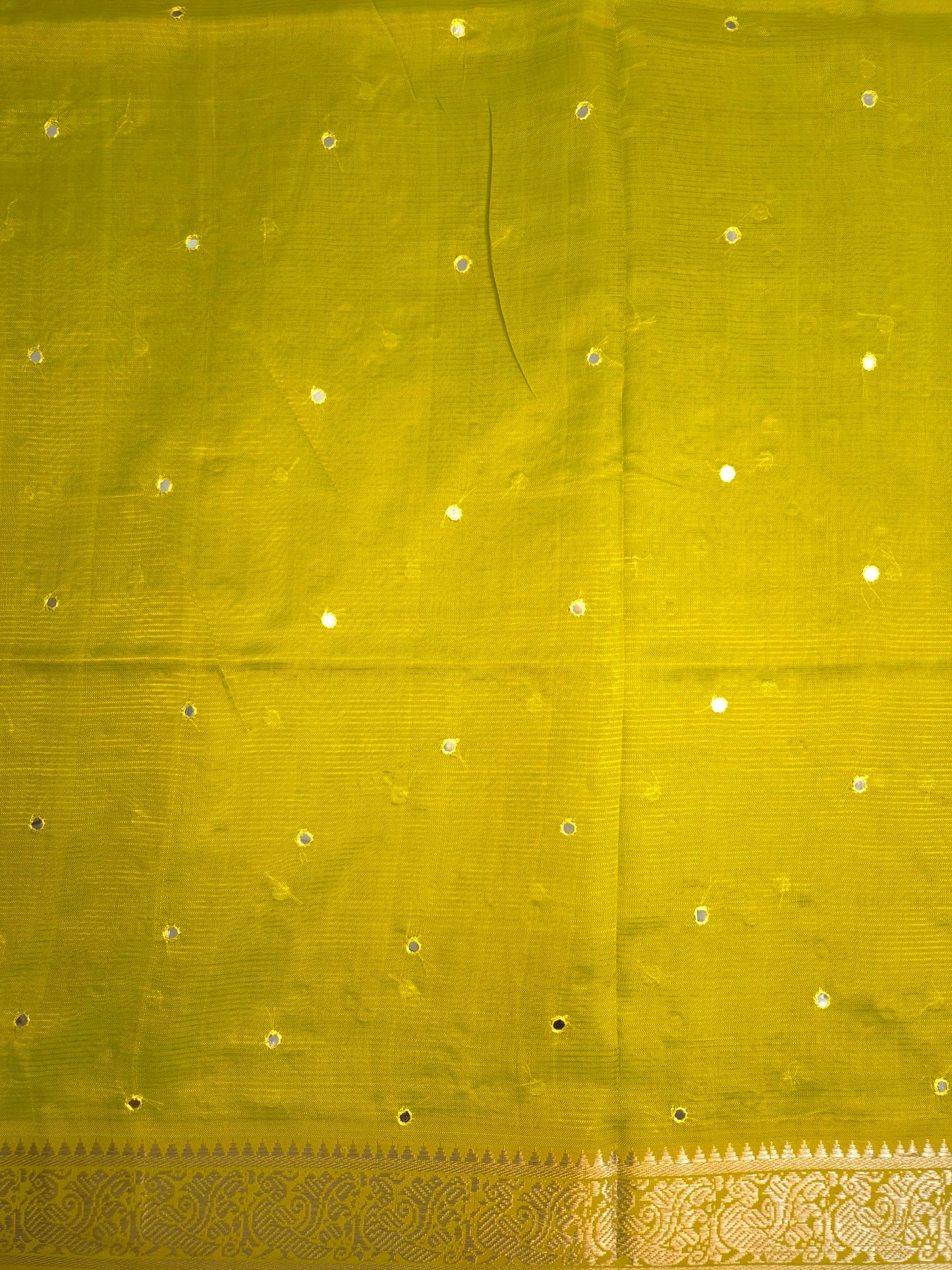 Greenish Yellow Mangalgiri Pattu Saree with Mirror work