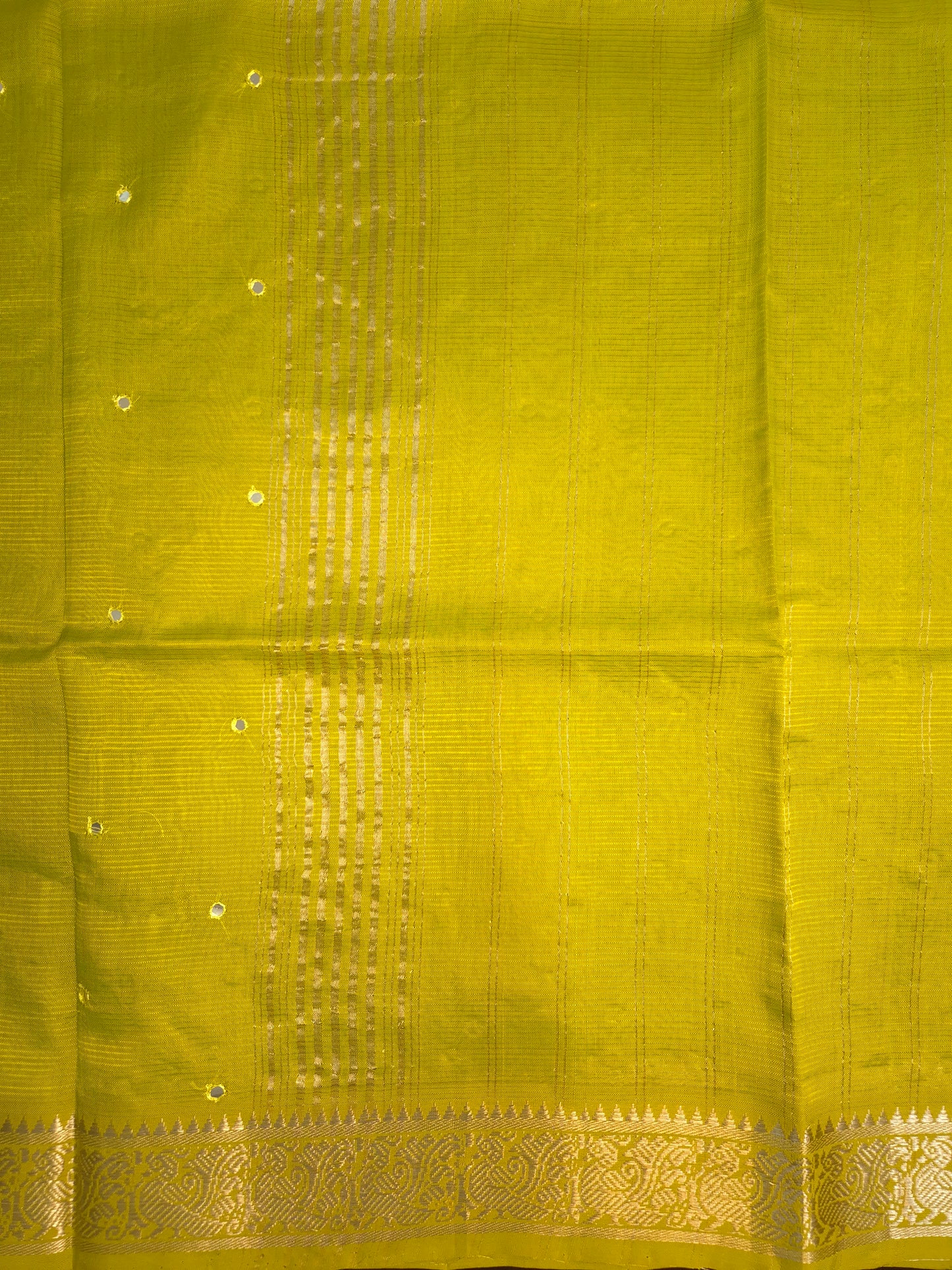 Greenish Yellow Mangalgiri Pattu Saree with Mirror work