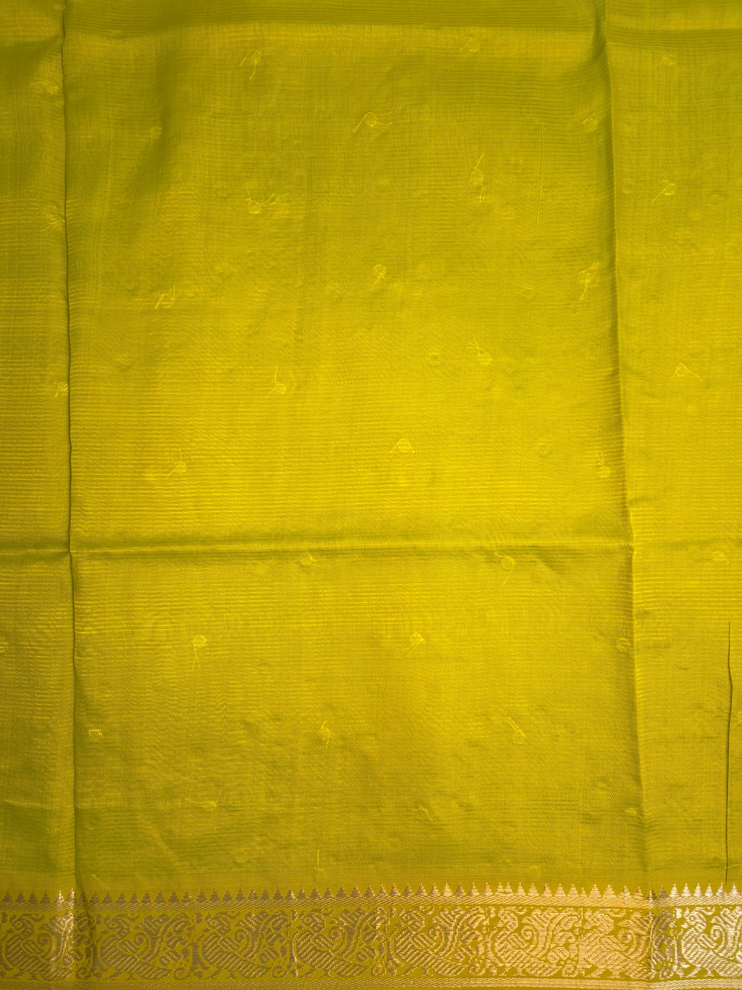 Greenish Yellow Mangalgiri Pattu Saree with Mirror work