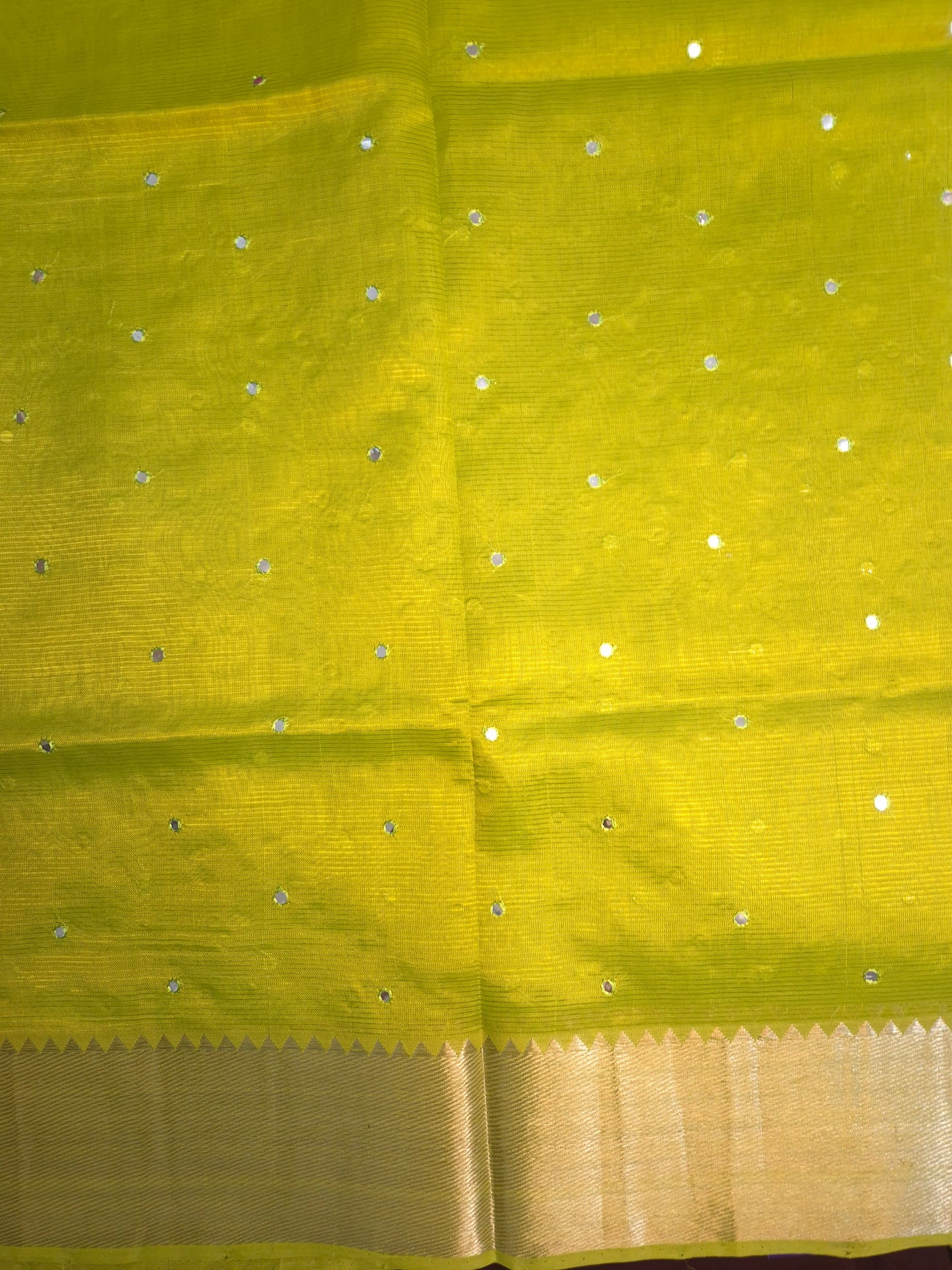 Lemon Green Mangalgiri Pattu Saree with Mirror work