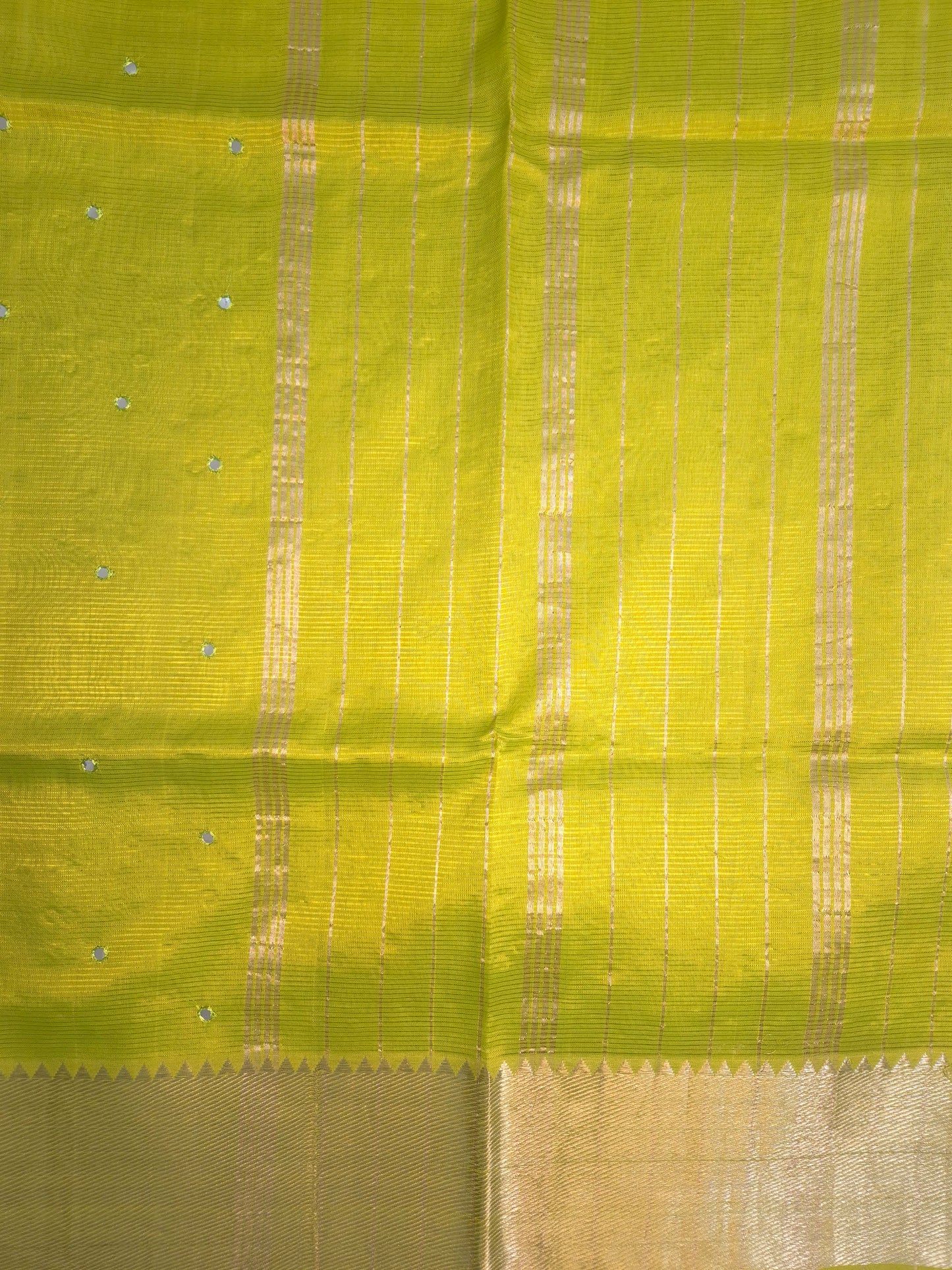 Lemon Green Mangalgiri Pattu Saree with Mirror work