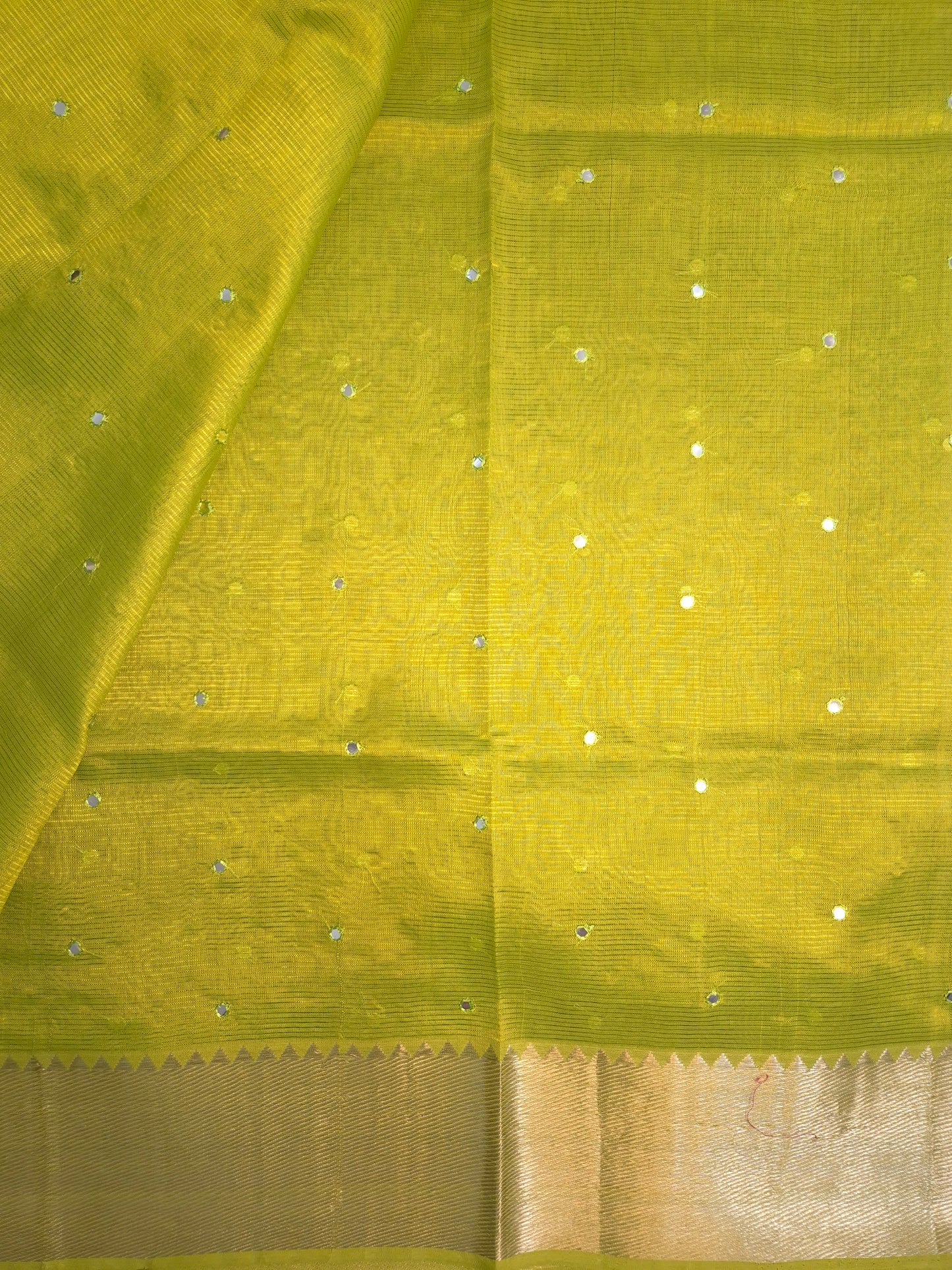 Lemon Green Mangalgiri Pattu Saree with Mirror work