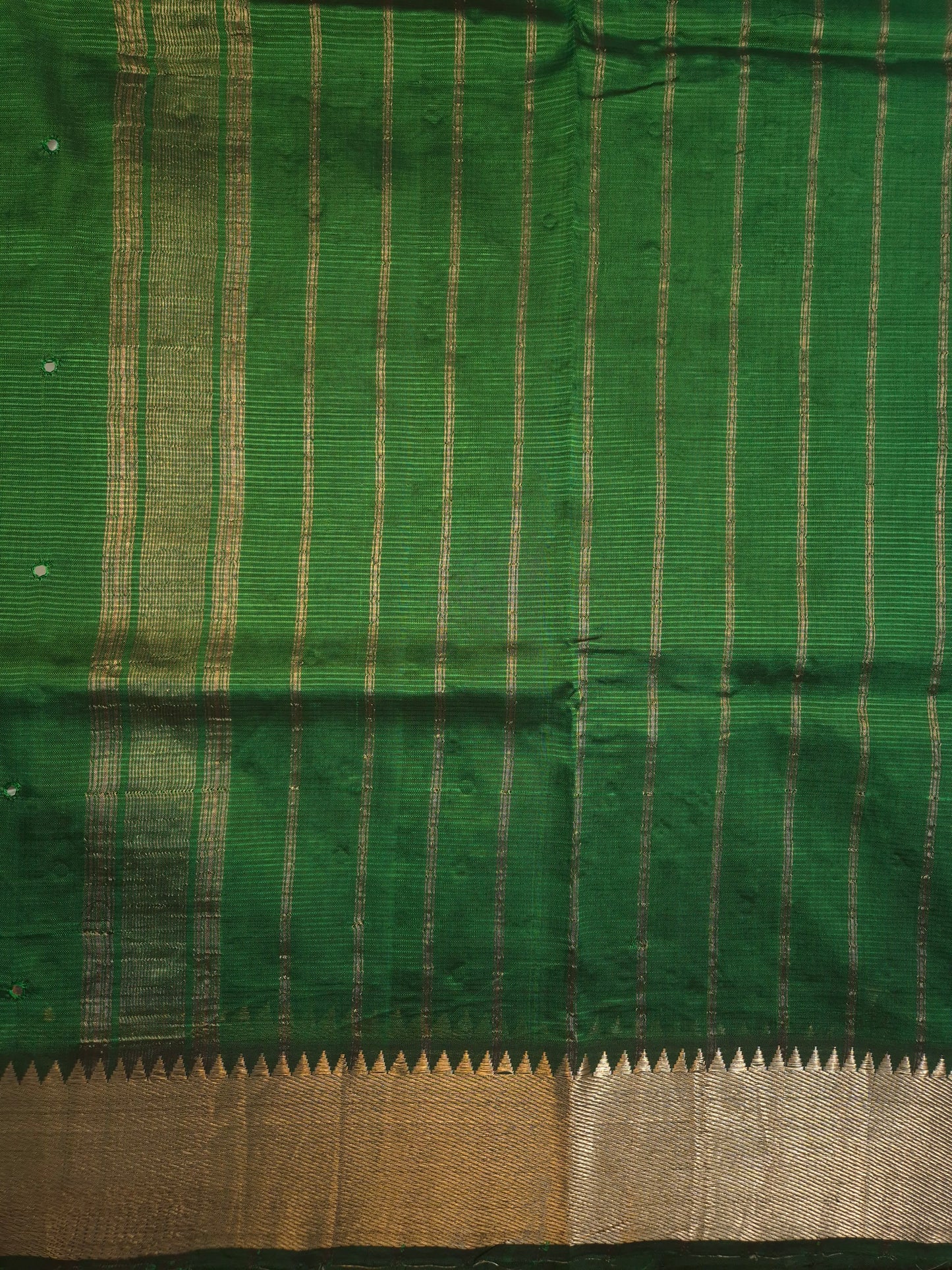 Bottle Green Mangalgiri Pattu Saree with Mirror work