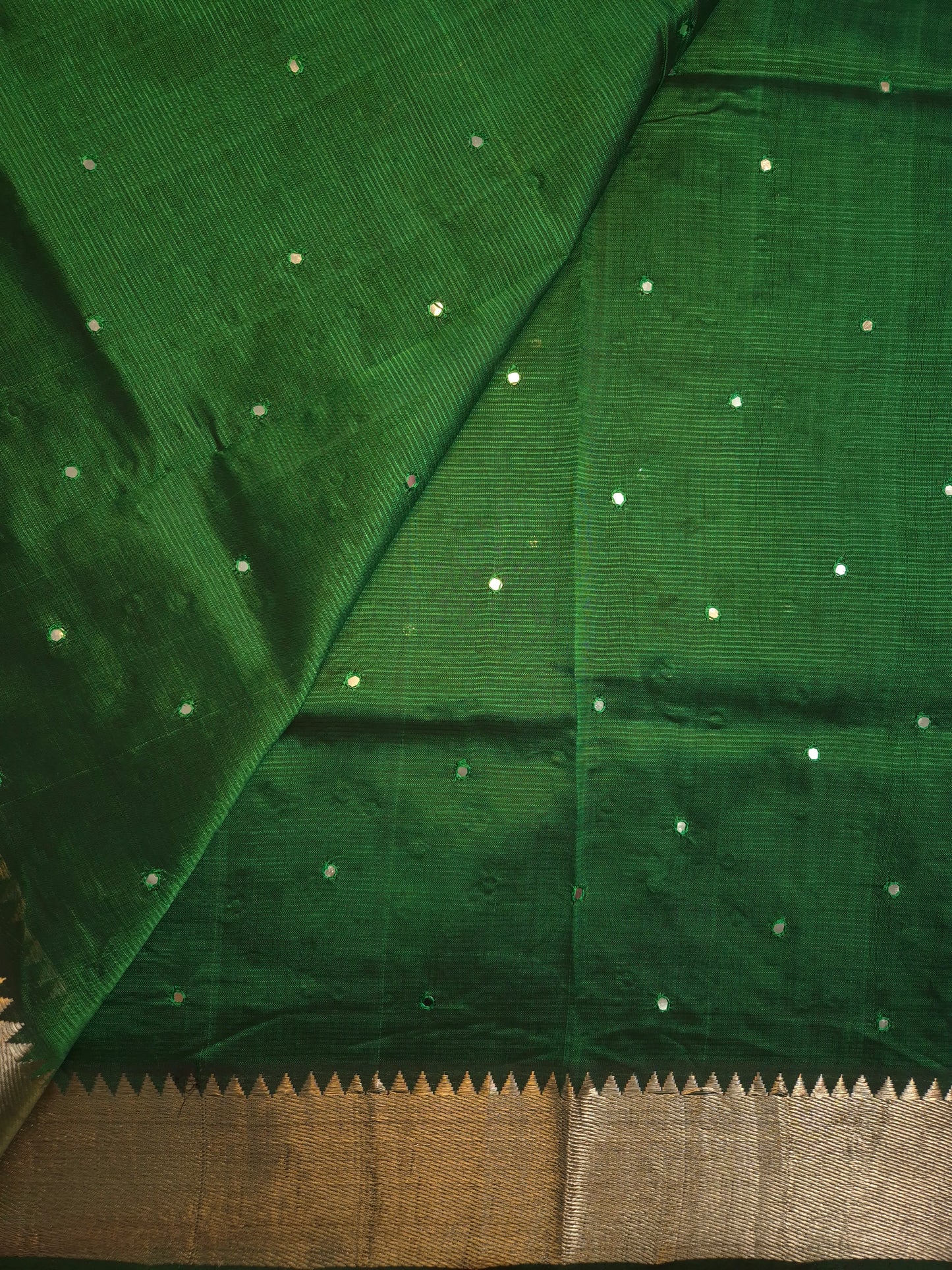 Bottle Green Mangalgiri Pattu Saree with Mirror work