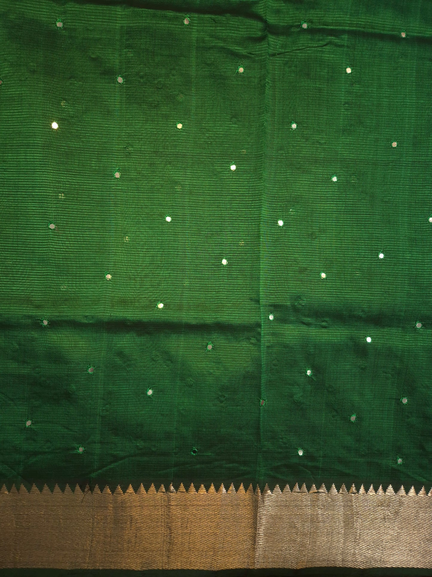 Bottle Green Mangalgiri Pattu Saree with Mirror work
