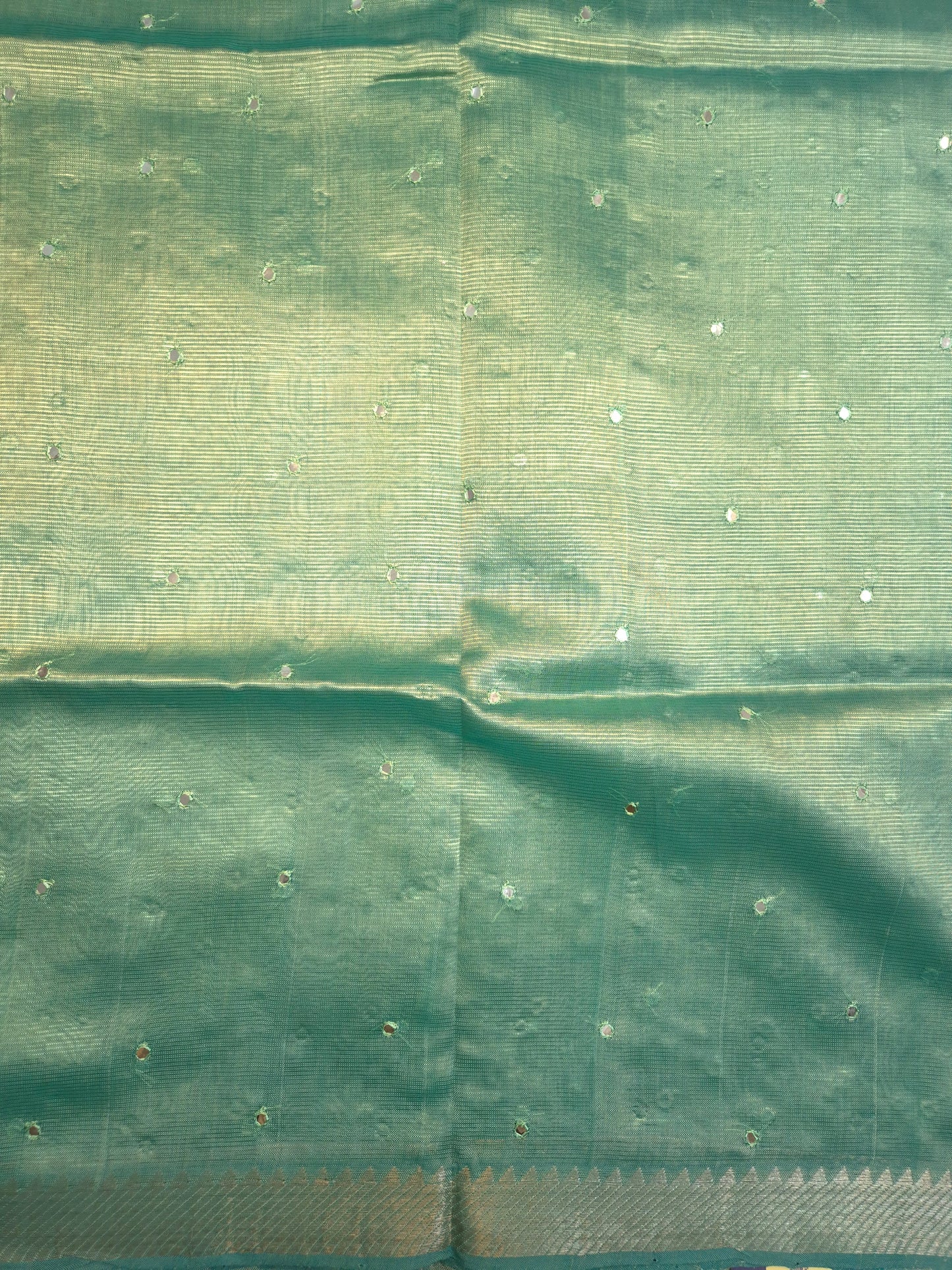 Pista Green Mangalgiri Pattu Saree with Mirror work