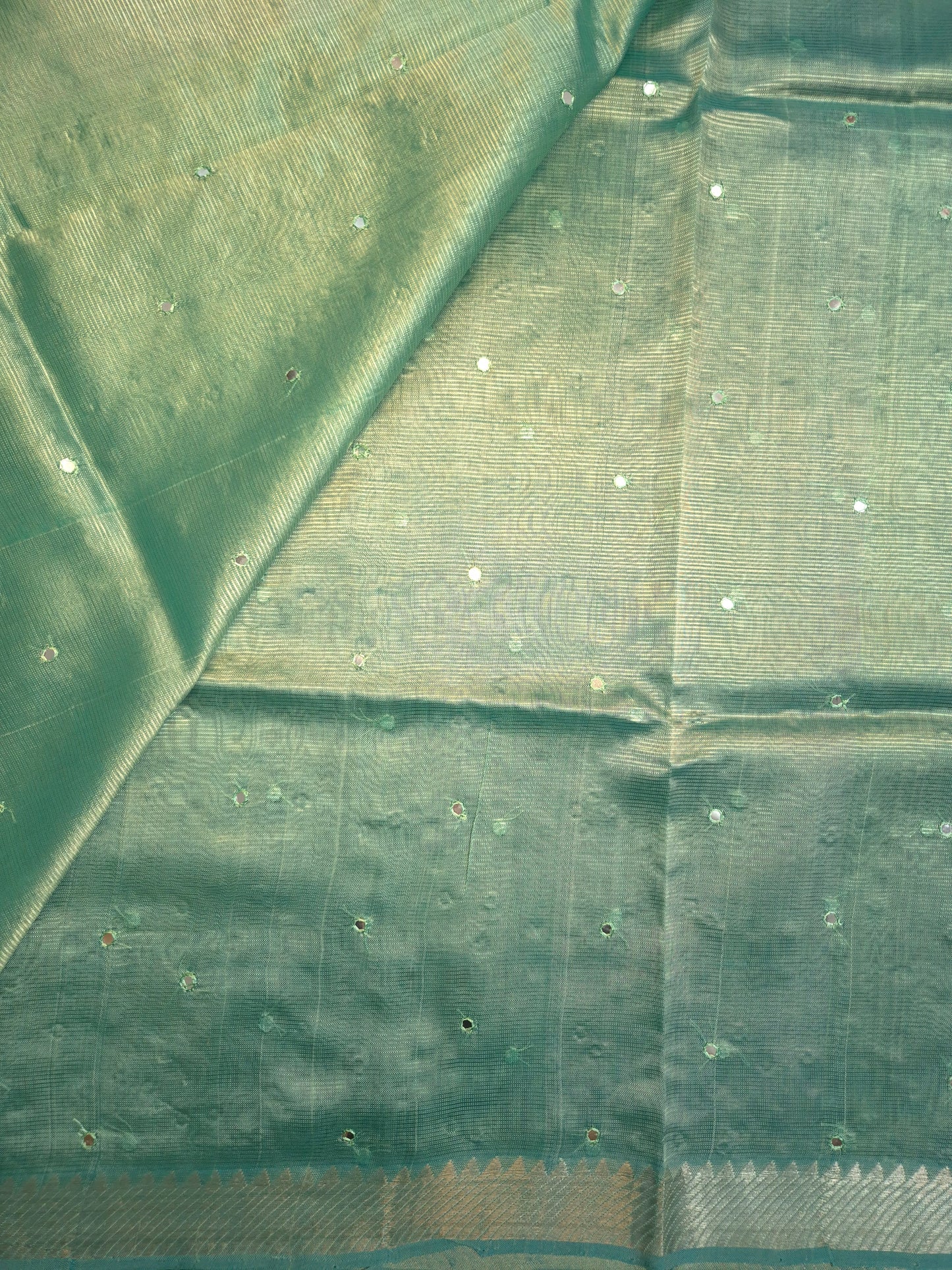 Pista Green Mangalgiri Pattu Saree with Mirror work