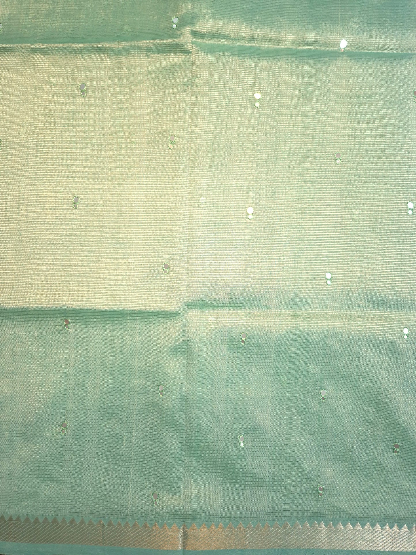 Mint Green Mangalgiri Pattu Saree with Mirror work