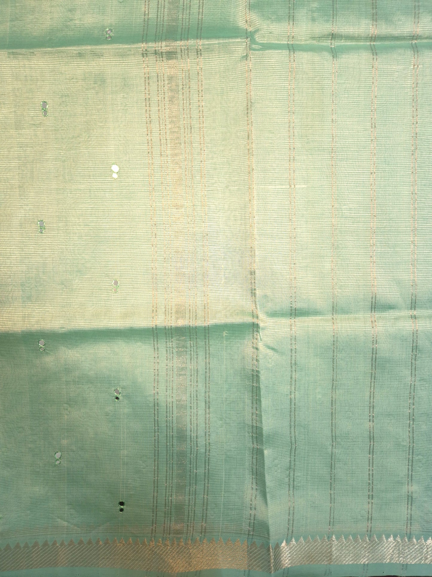 Mint Green Mangalgiri Pattu Saree with Mirror work