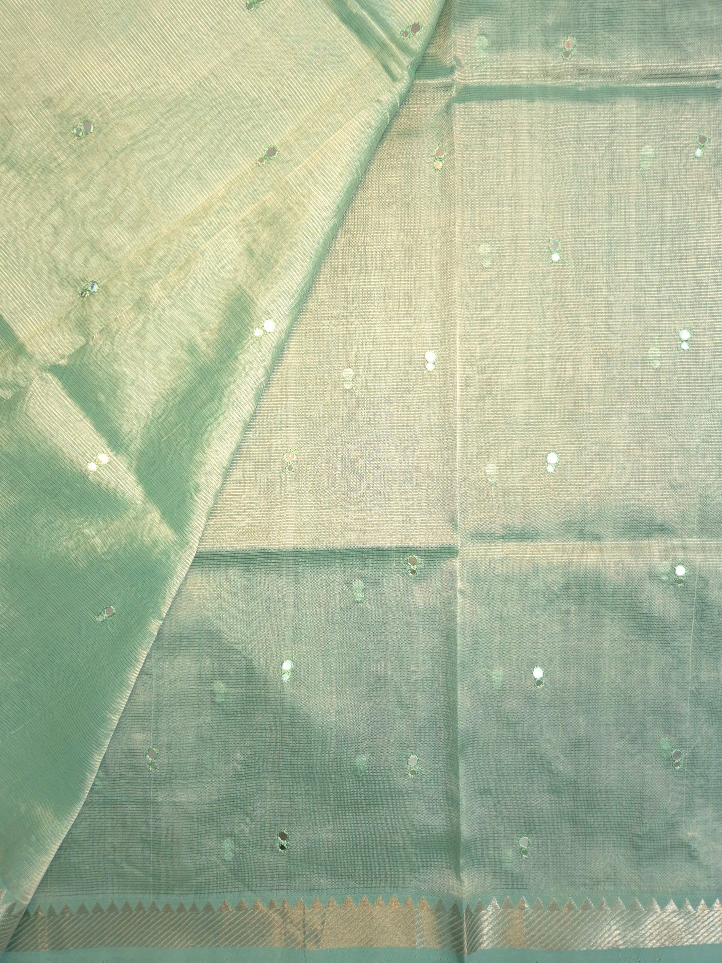 Mint Green Mangalgiri Pattu Saree with Mirror work
