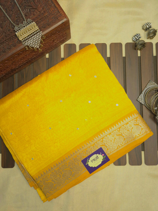 Yellow Mangalgiri Pattu Saree with Mirror work