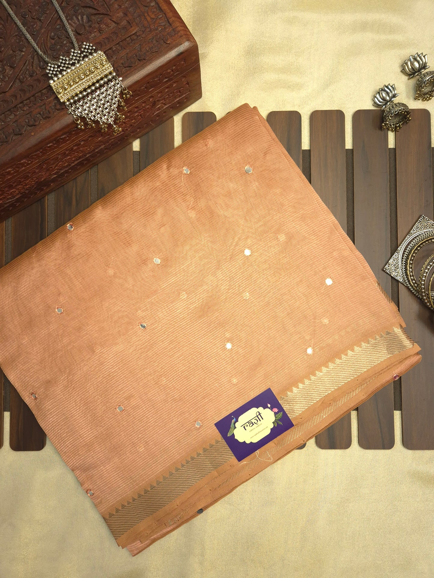 Fresh Peach Mangalgiri Pattu Saree with Mirror work