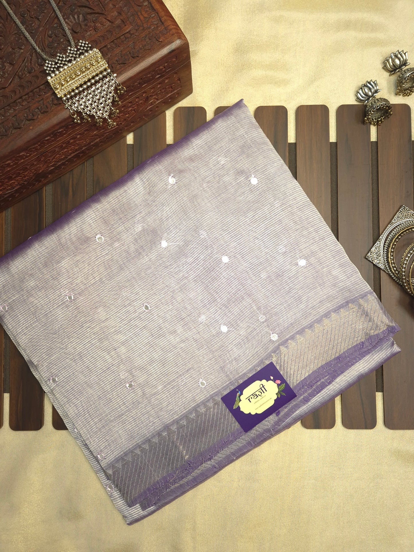Light Silverish Purple Mangalgiri Pattu Saree with Mirror work